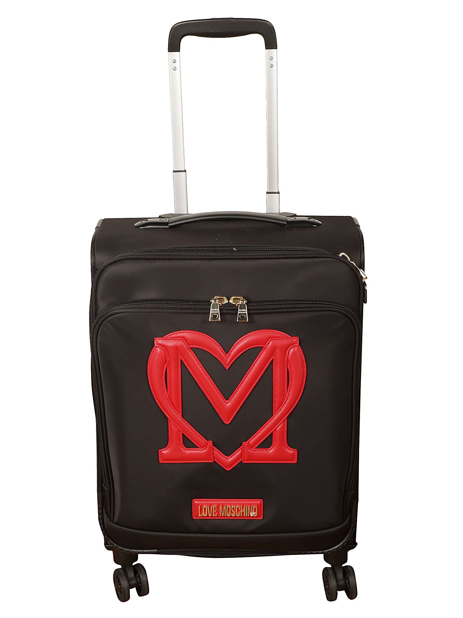 Shop Love Moschino Heart Patched Two-way Zipped Trolley Luggage In Black/red