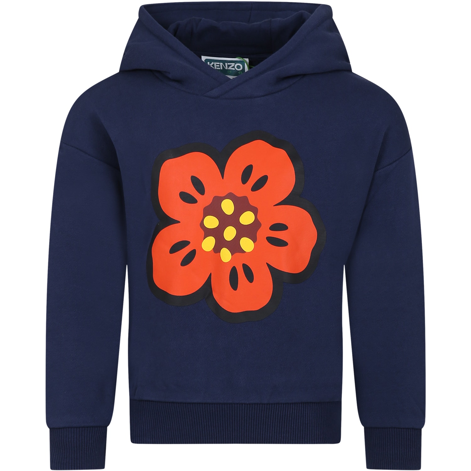 Shop Kenzo Blue Sweatshirt For Kids With Flower And Logo In A Marine
