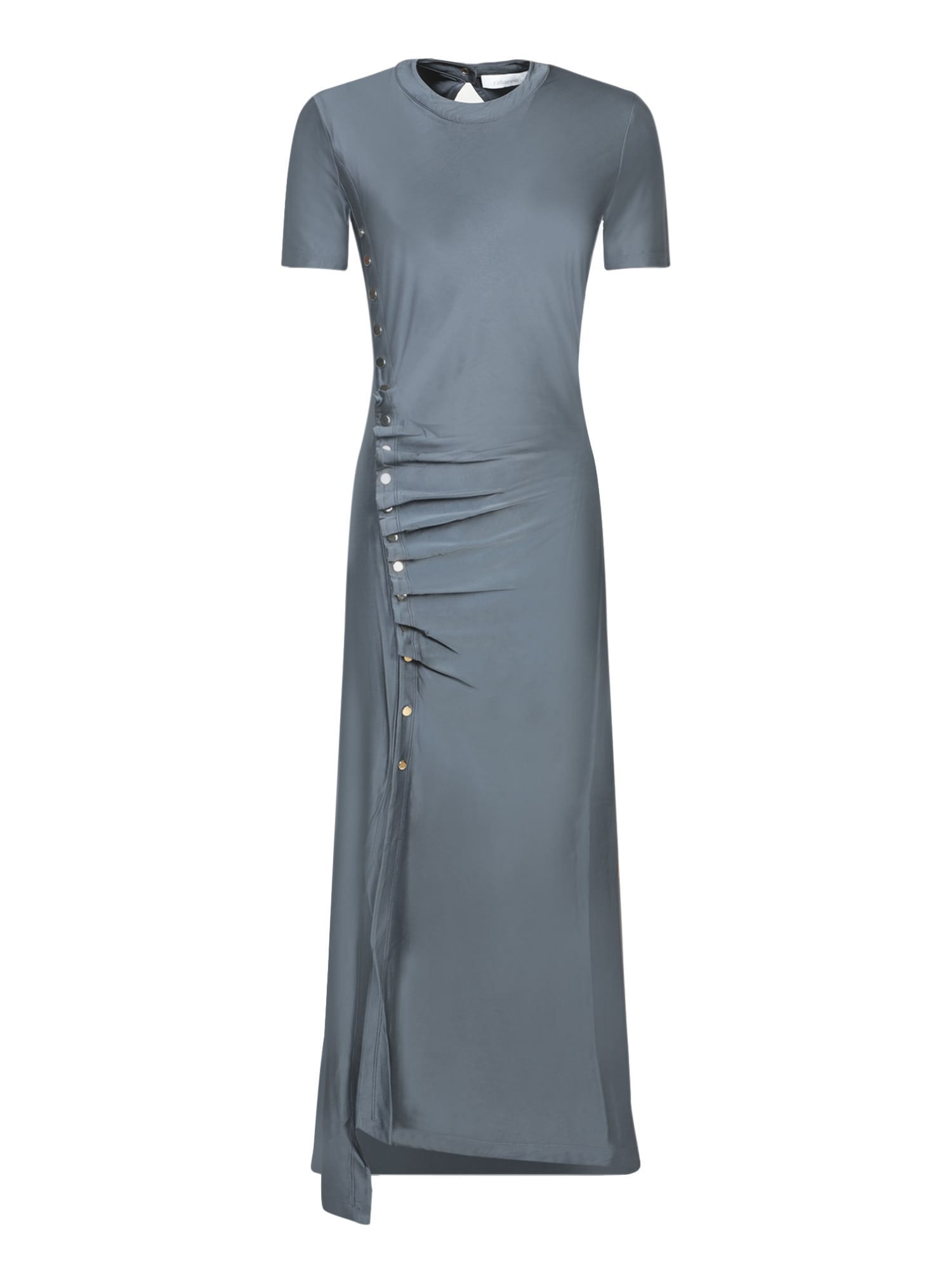 Shop Rabanne Slate Blue Draped Dress