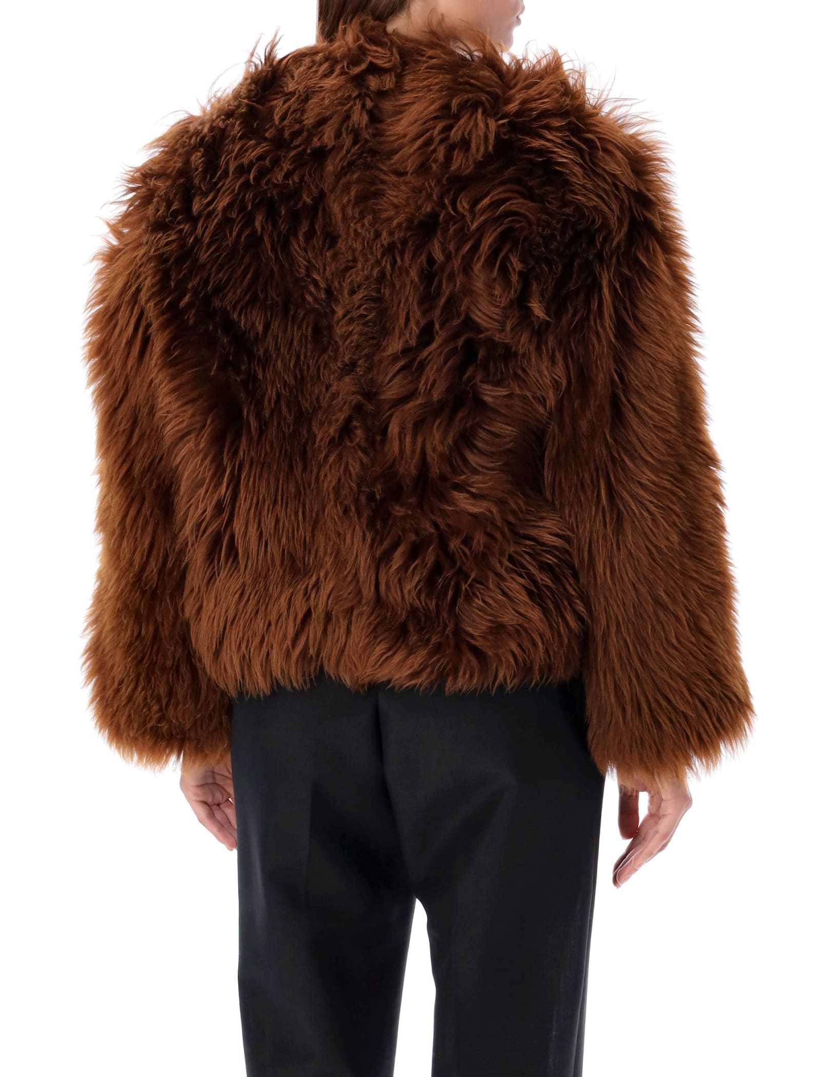 Shop Tom Ford Cropped Curly Shearling Jacket In Amber White