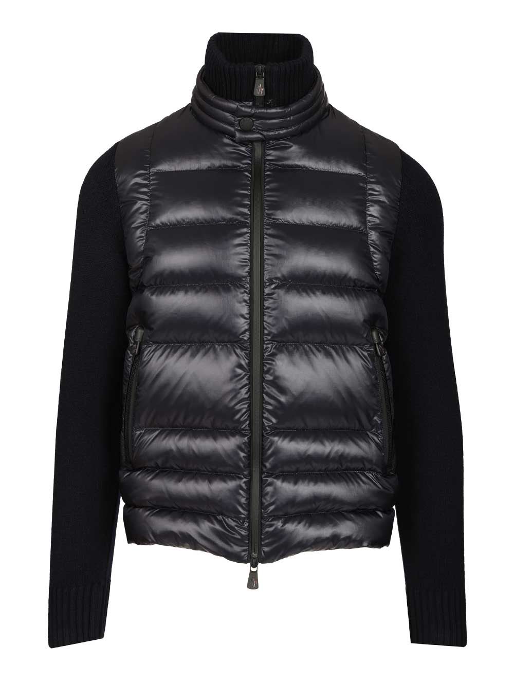 Moncler Padded Wool Cardigan In Black