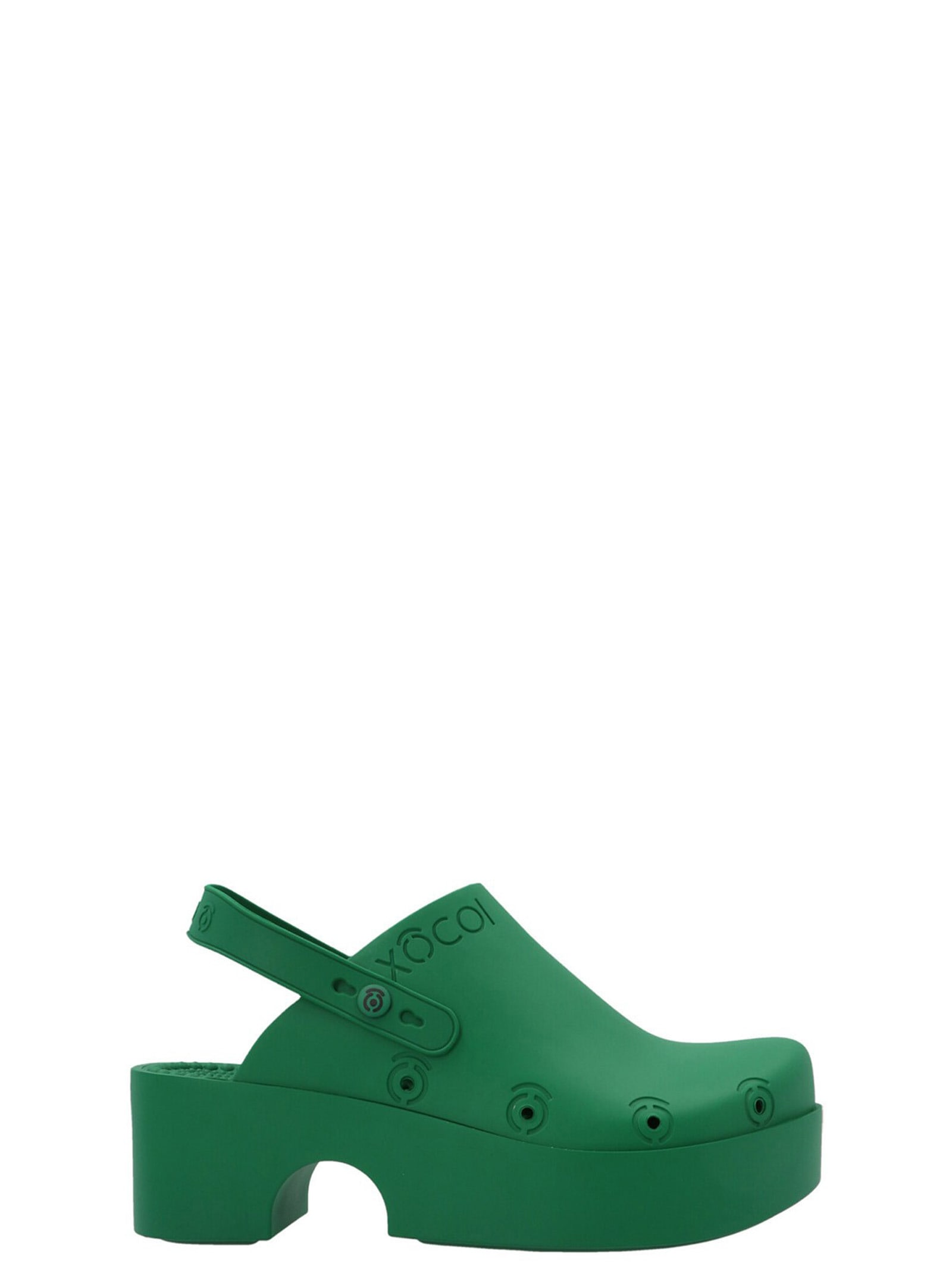 Xocoi Green Emerald Flocked Fabric Mules In Green