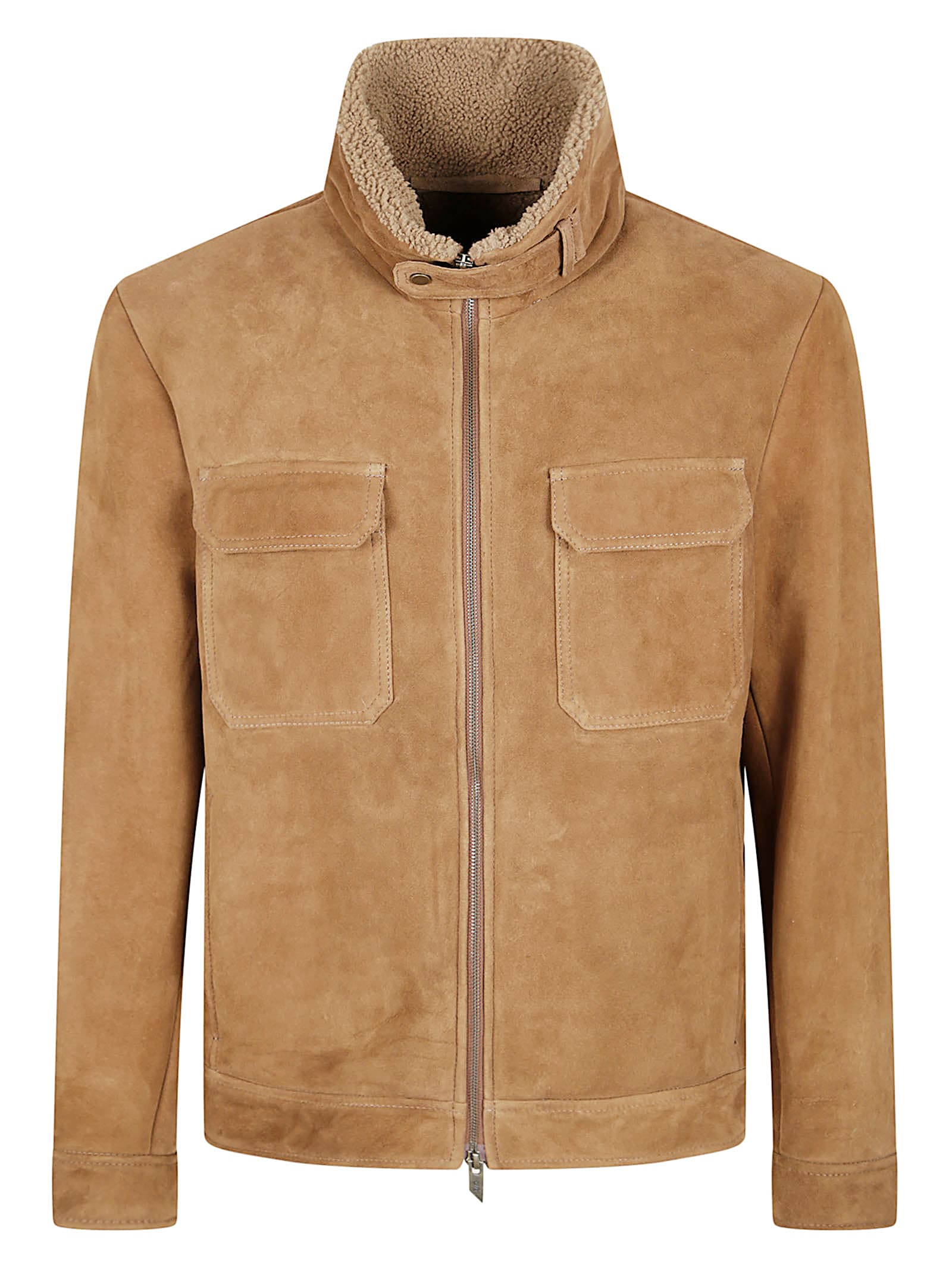 Salvatore Santoro Brown Suede Jacket With Plush Shearling Lining And Front Zip Closure In Brown