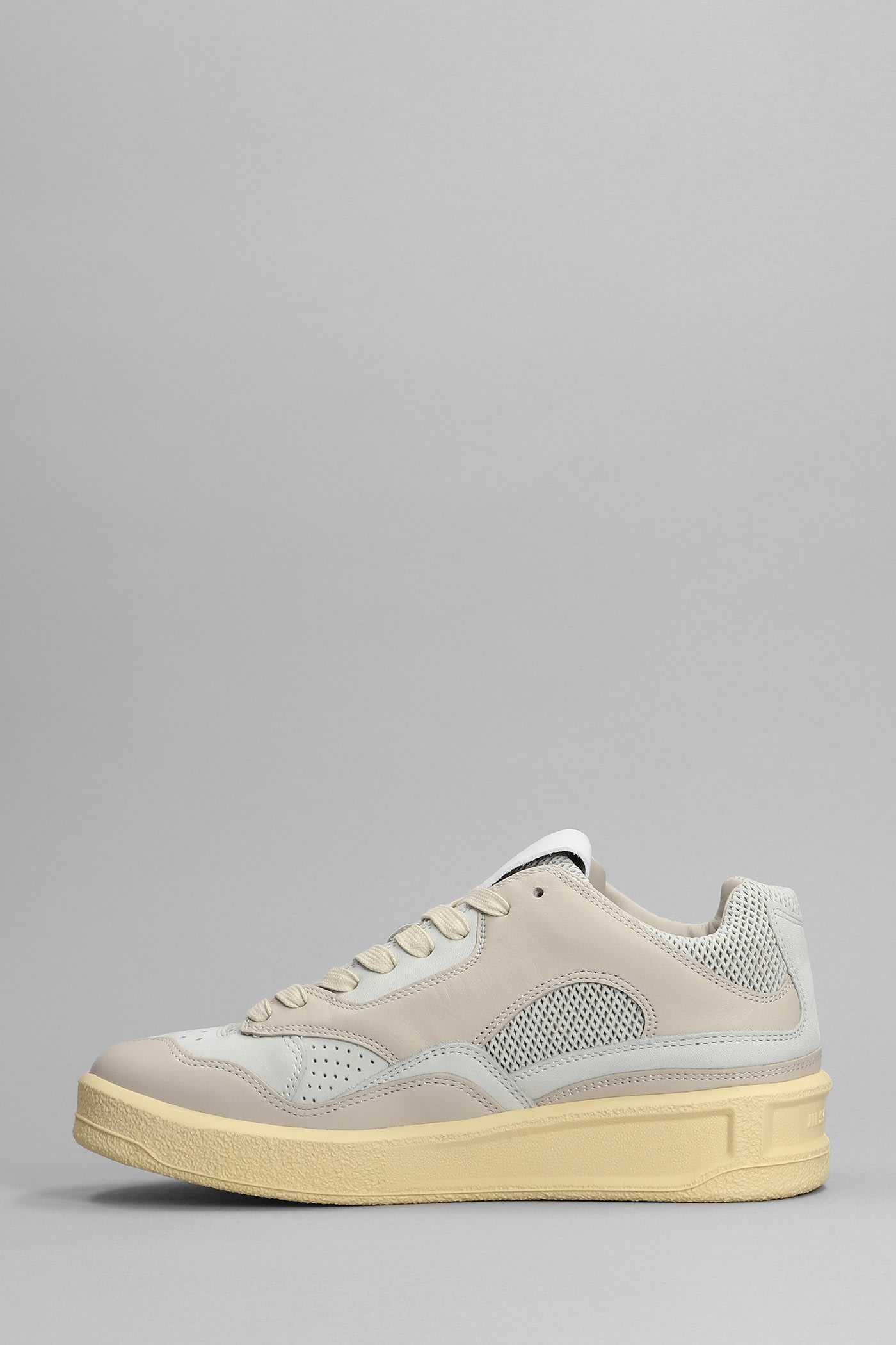 JIL SANDER GREY CANVAS AND RUBBER BASKET SNEAKERS