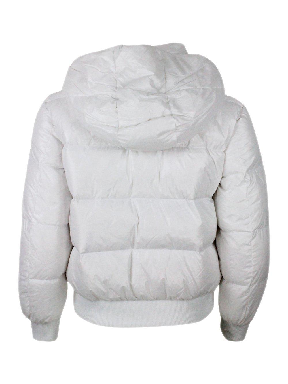 Shop Armani Exchange Hooded Zipped Puffer Jacket In White