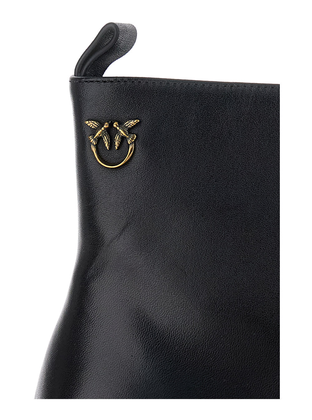 Shop Pinko Cindy Black Ankle Boots With Logo Love Birds Plaque On The Side In Leather Woman