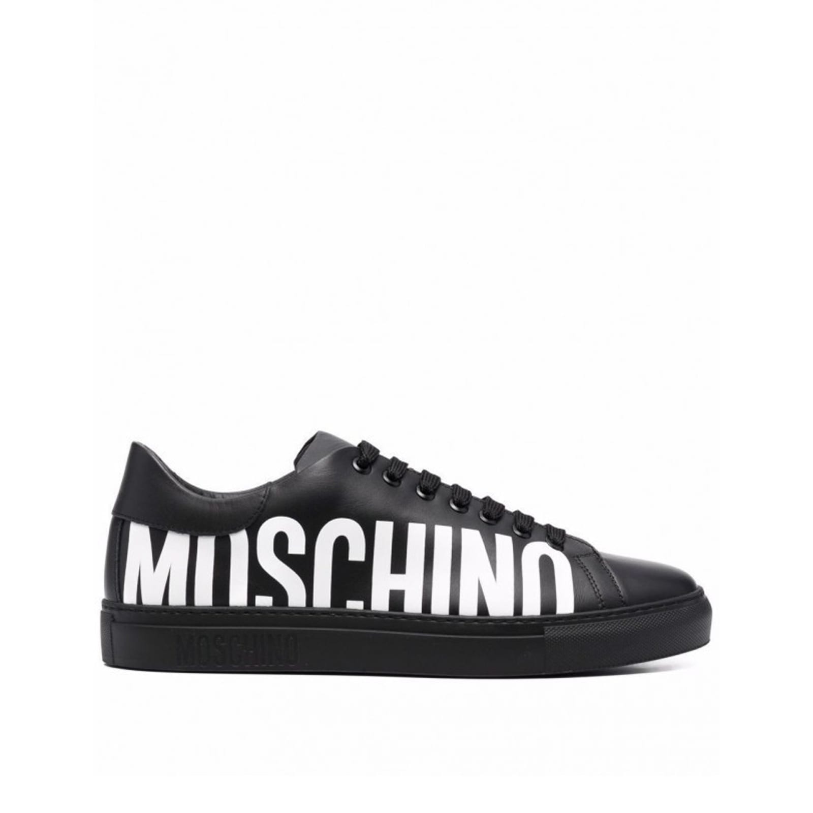 Shop Moschino Couture Logo Leather Sneakers In Black
