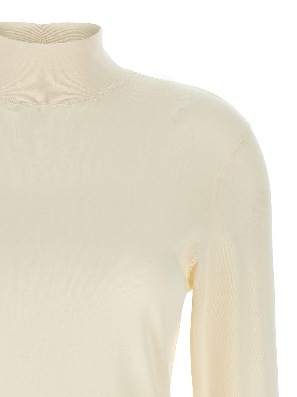 Shop Lemaire High-neck Long-sleeved Ribbed Top In Ivory