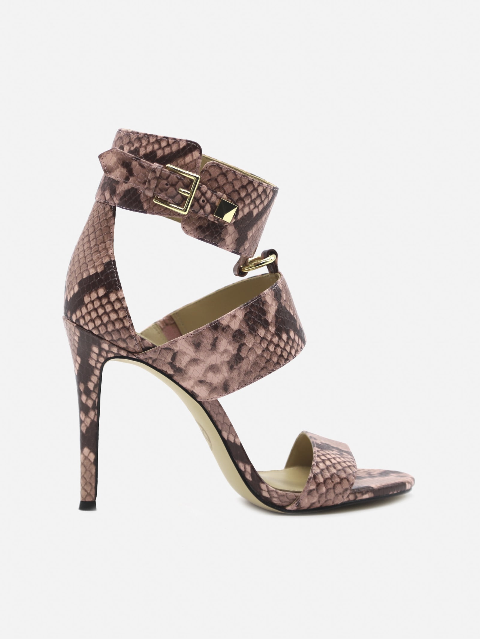 Michael Michael Kors Amos Sandals In Python-effect Leather In Pink 