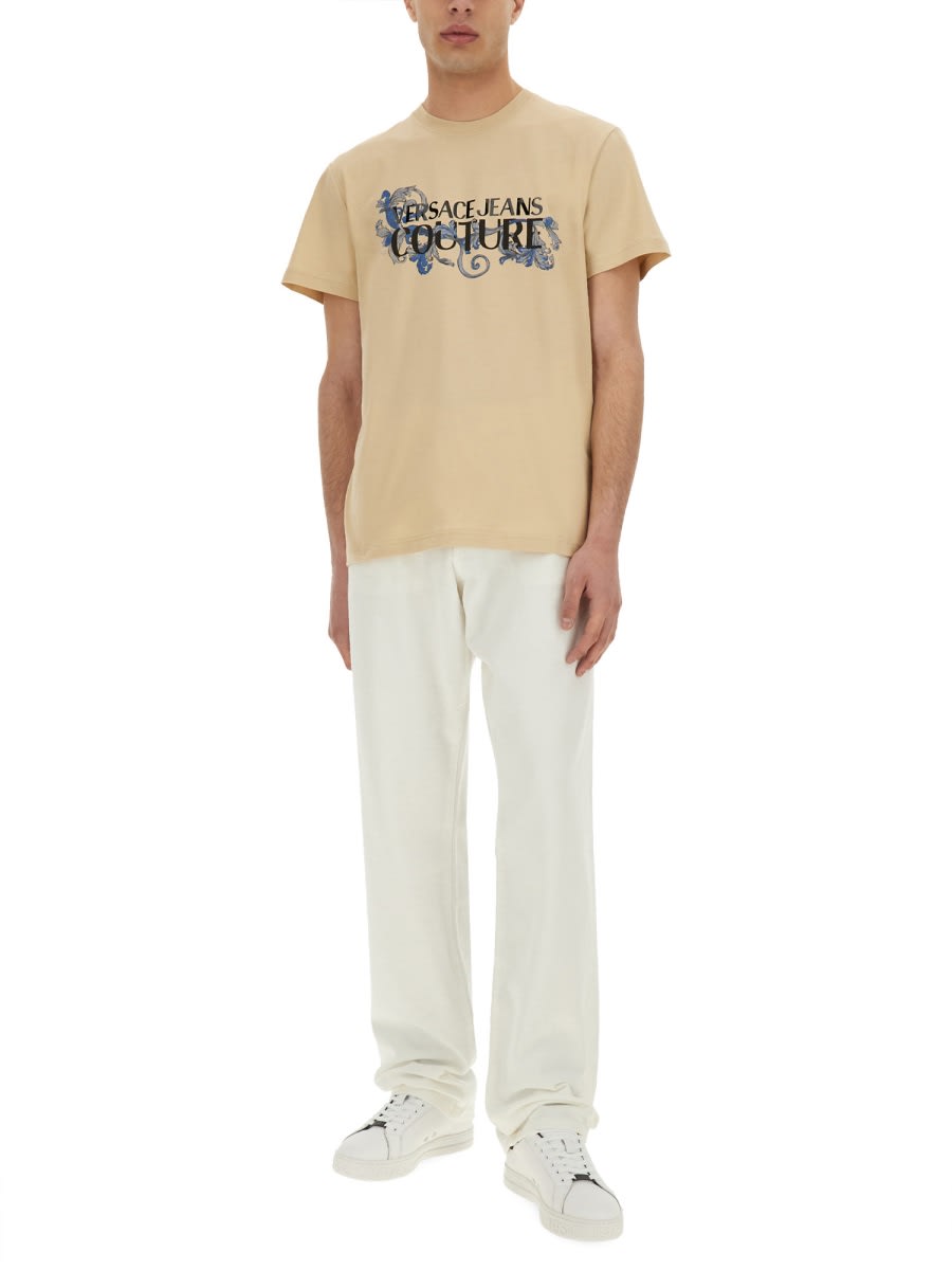 Shop Versace Jeans Couture T-shirt In Beige