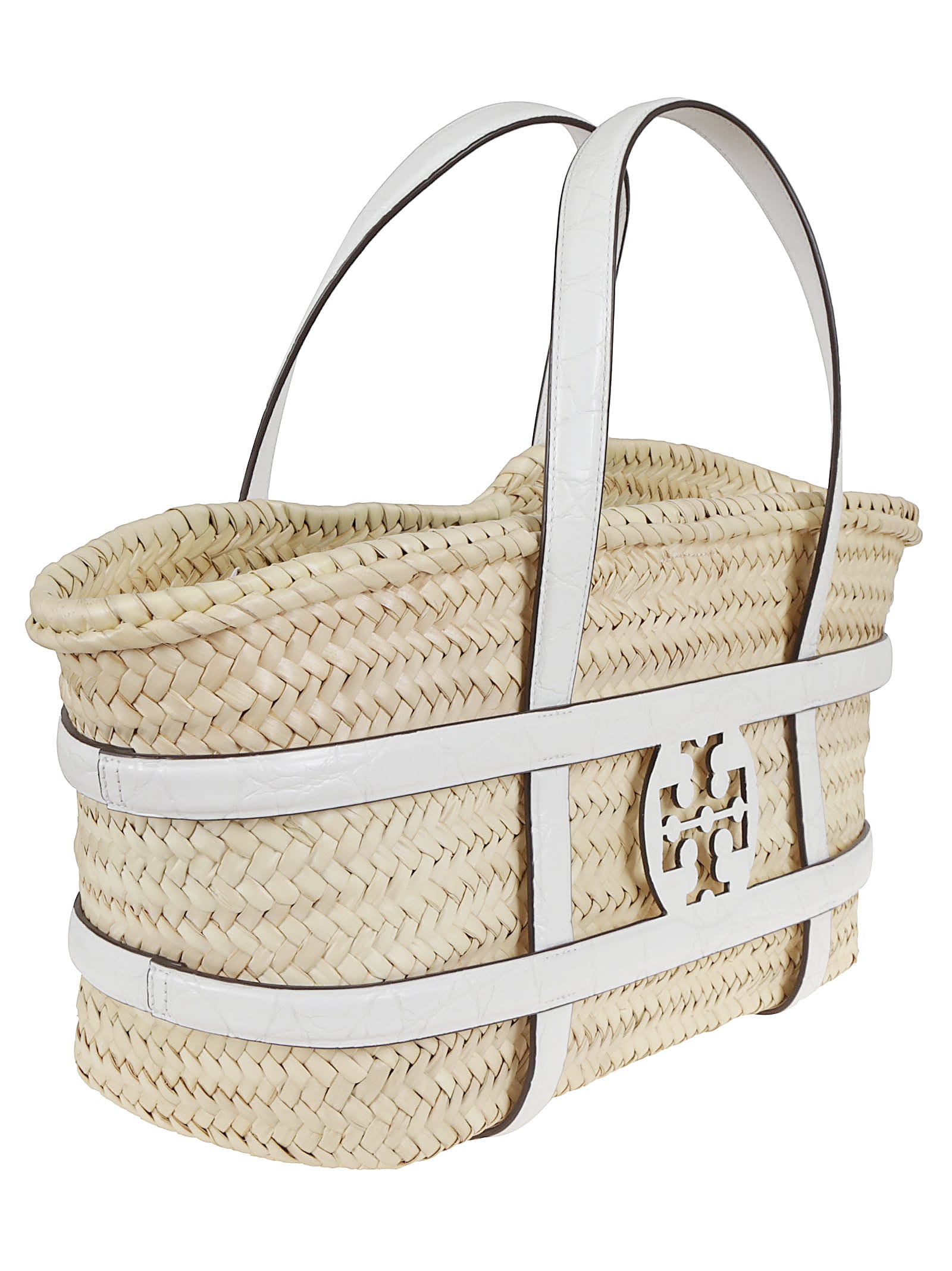 Tory Burch Woven White Leather Crossbody Bag With Iconic Logo In White