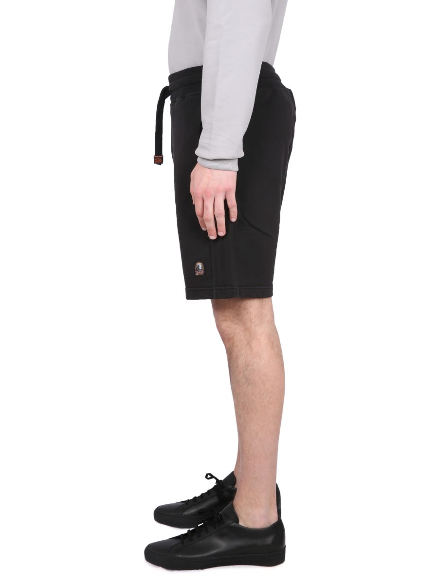 Parajumpers Cairo Black Shorts With Elastic Drawstring Waist And Logo Patch On The Front In Cotton Blend Man In Black
