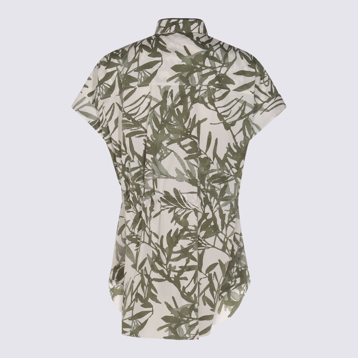 Brunello Cucinelli White And Grey Cotton Shirt In Green