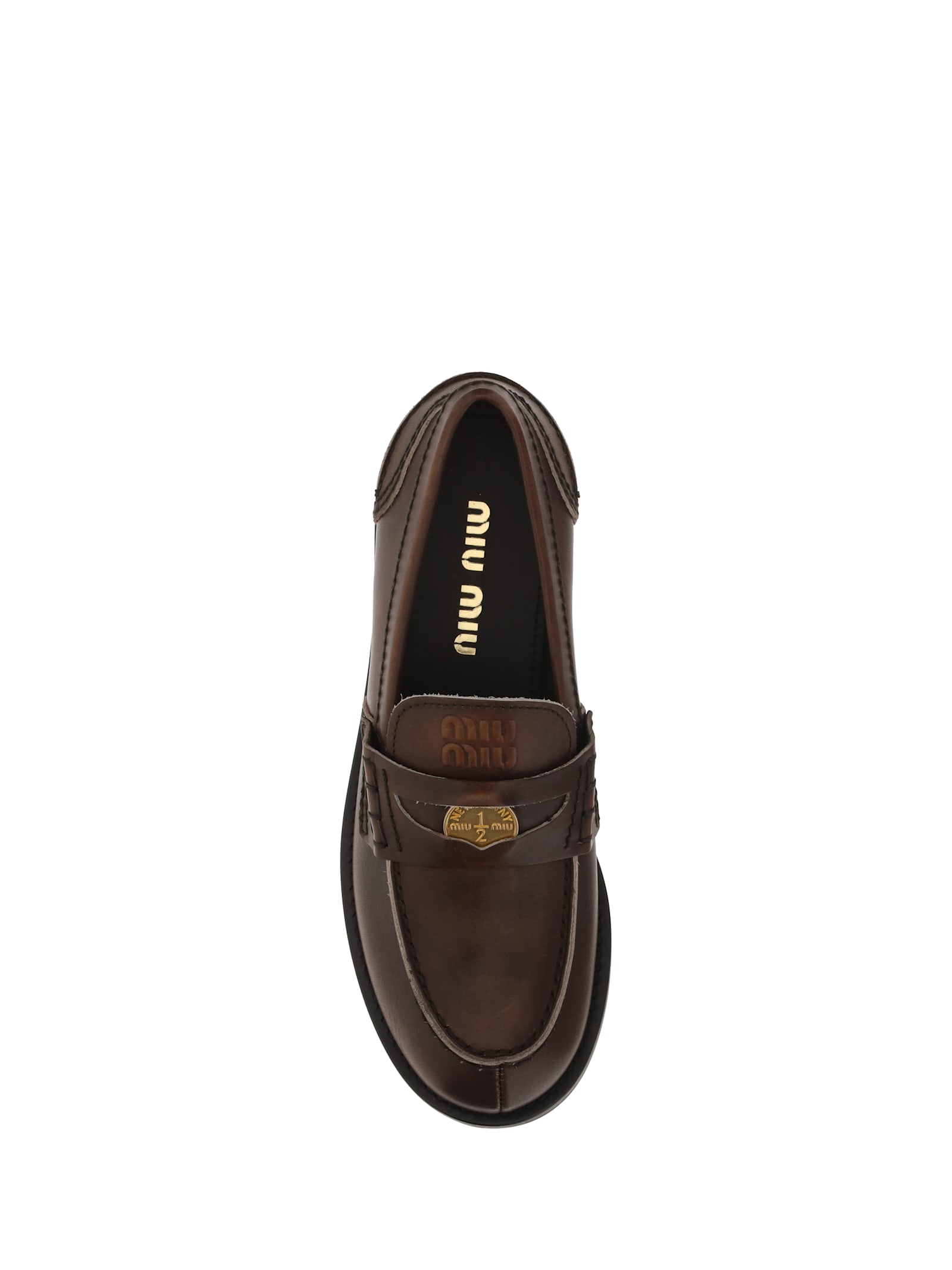 Shop Miu Miu Loafers In Ebano