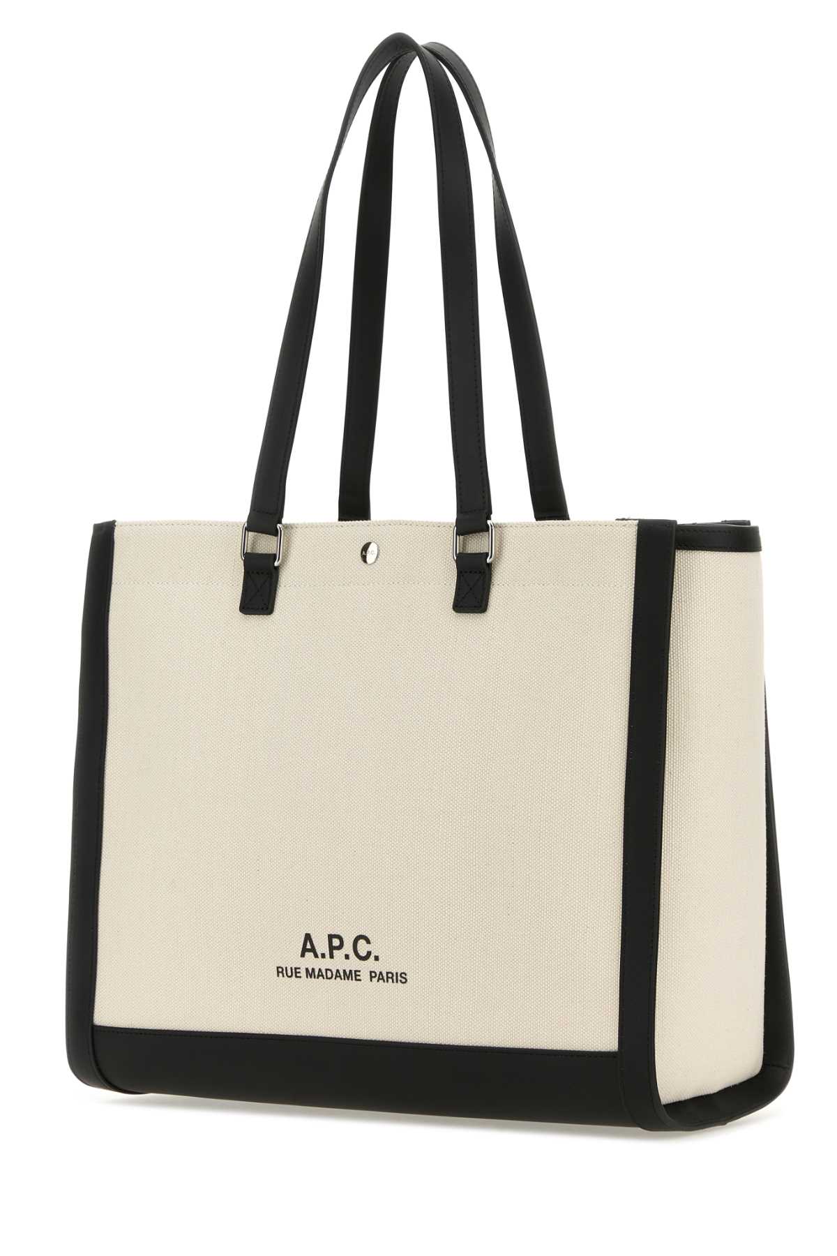 Apc Sand Canvas Camille Shopping Bag In Noir