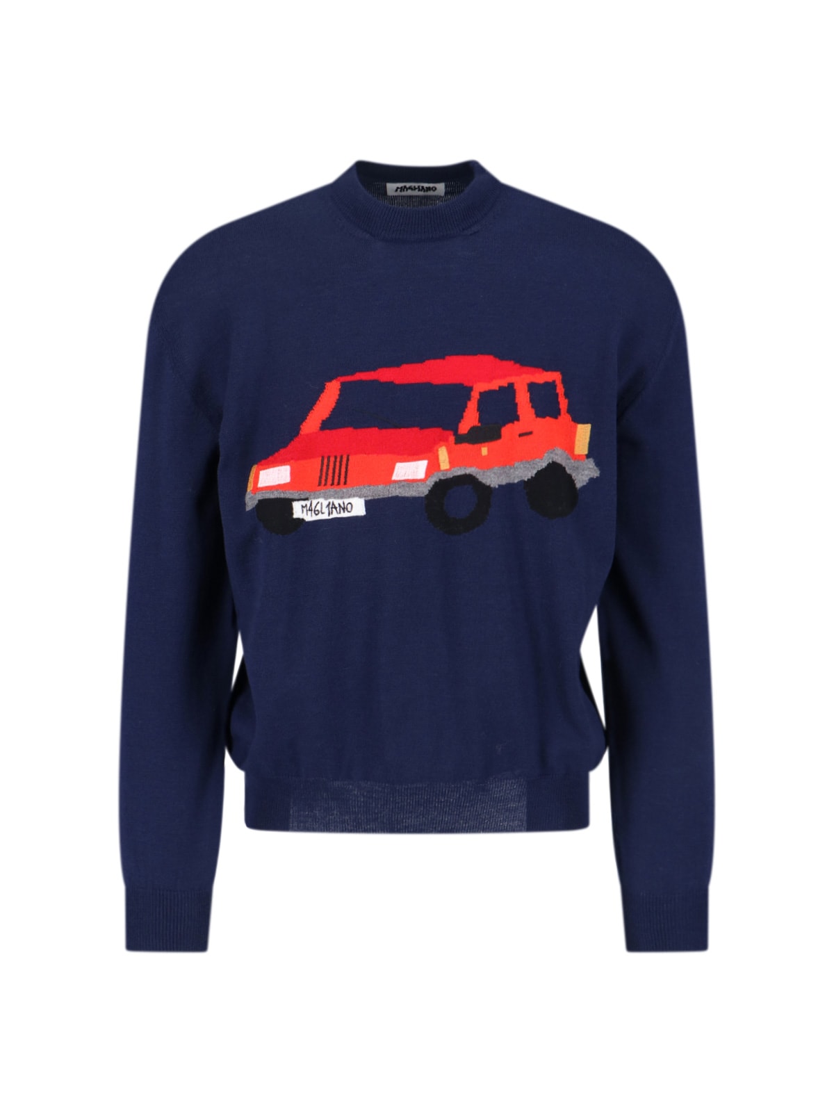 Magliano Graphic Design Crew Neck Long Sleeve Sweater In Blue