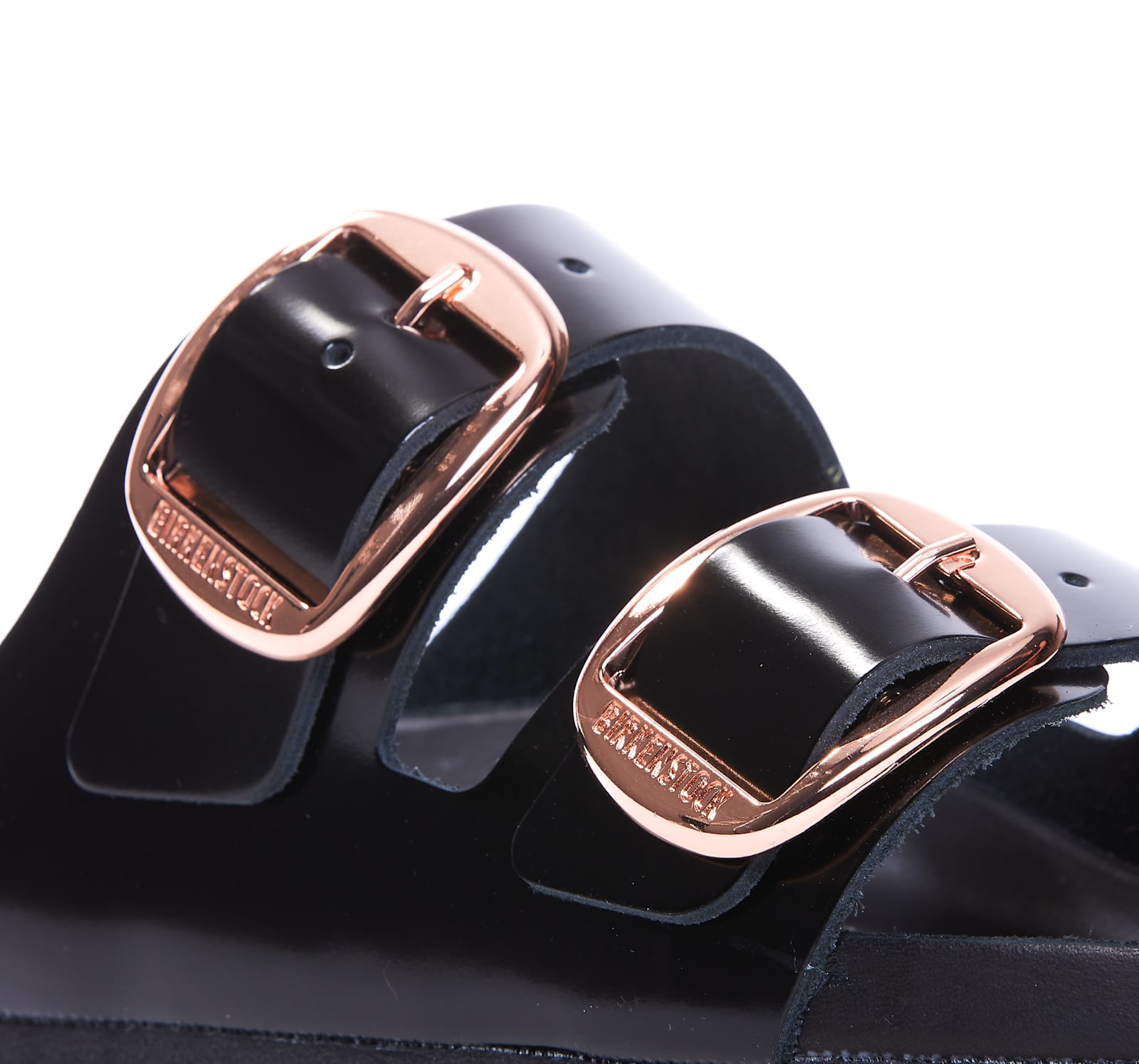 Birkenstock Slide Arizona Big Buckle In Shiny Black Leather
