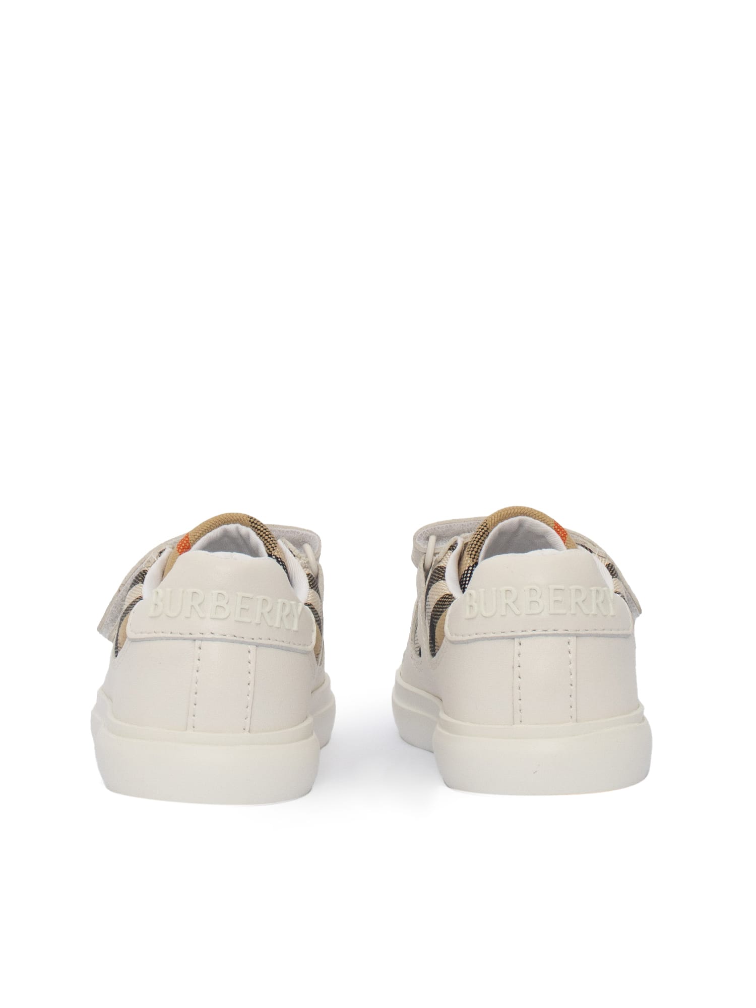 Burberry White/comb Kids' N1 Noah Check-print Cotton And Leather Low-top Trainers Eur 19 / 3 Uk In Multi