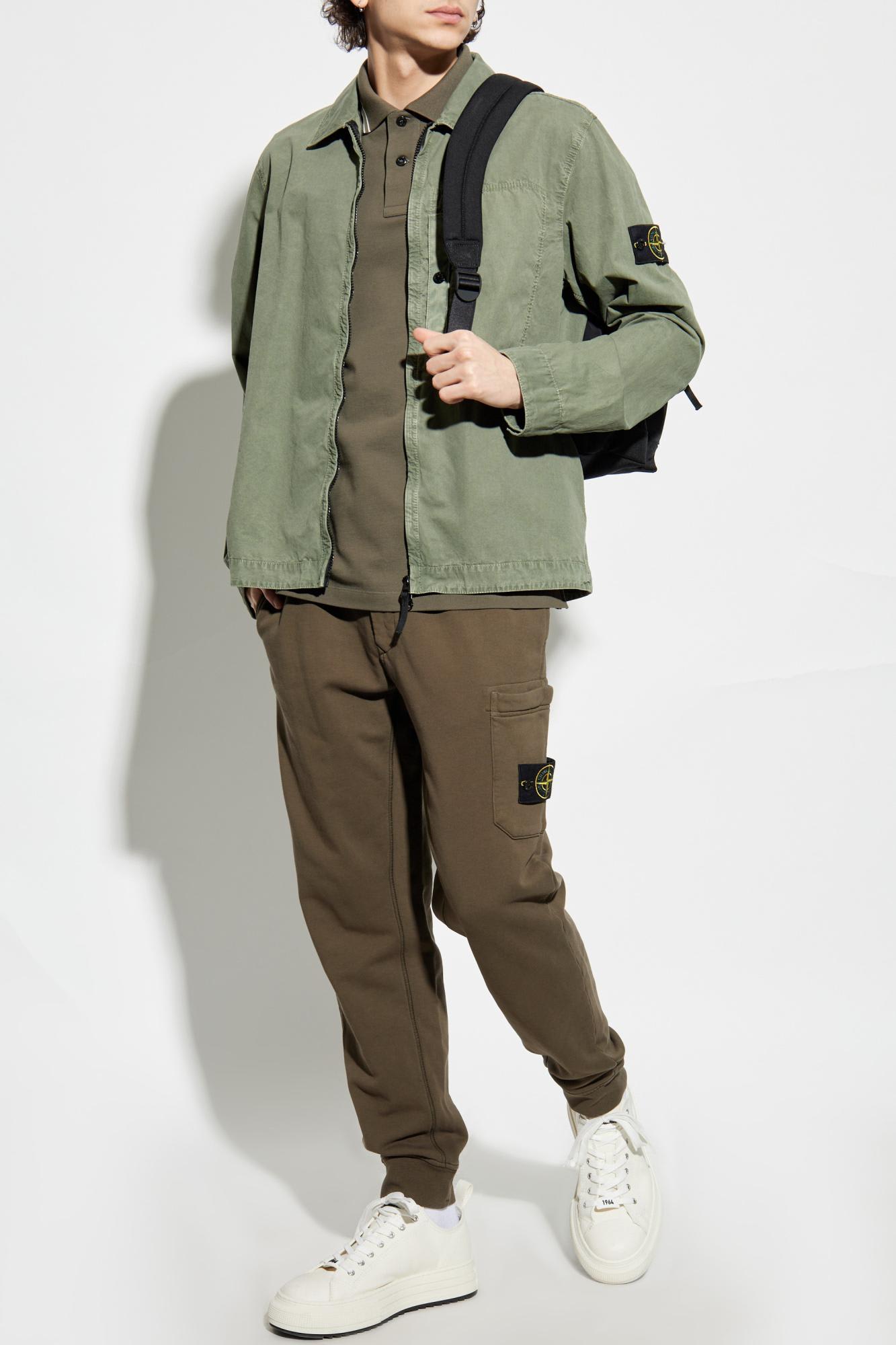 Stone Island Polo In Cotone Verde Oliva A Maniche Corte In Militare