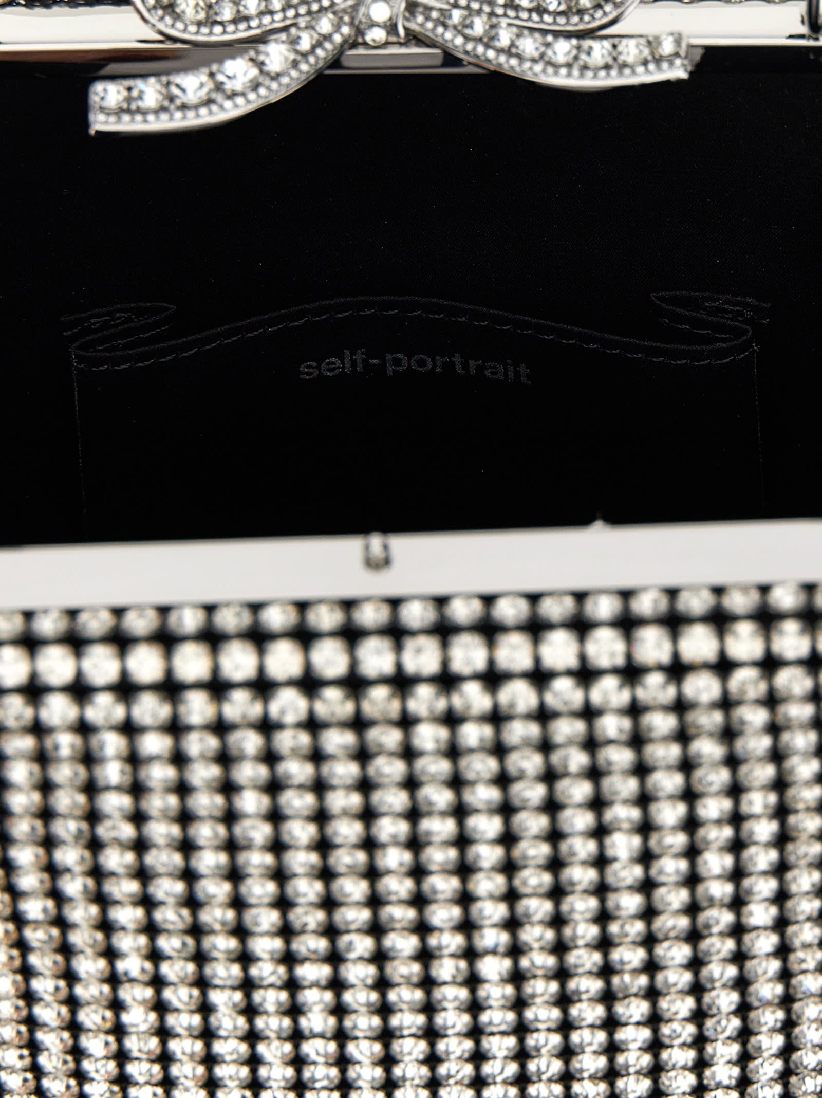 Self-portrait Silver Crystal Fishnet Handbag In Gray