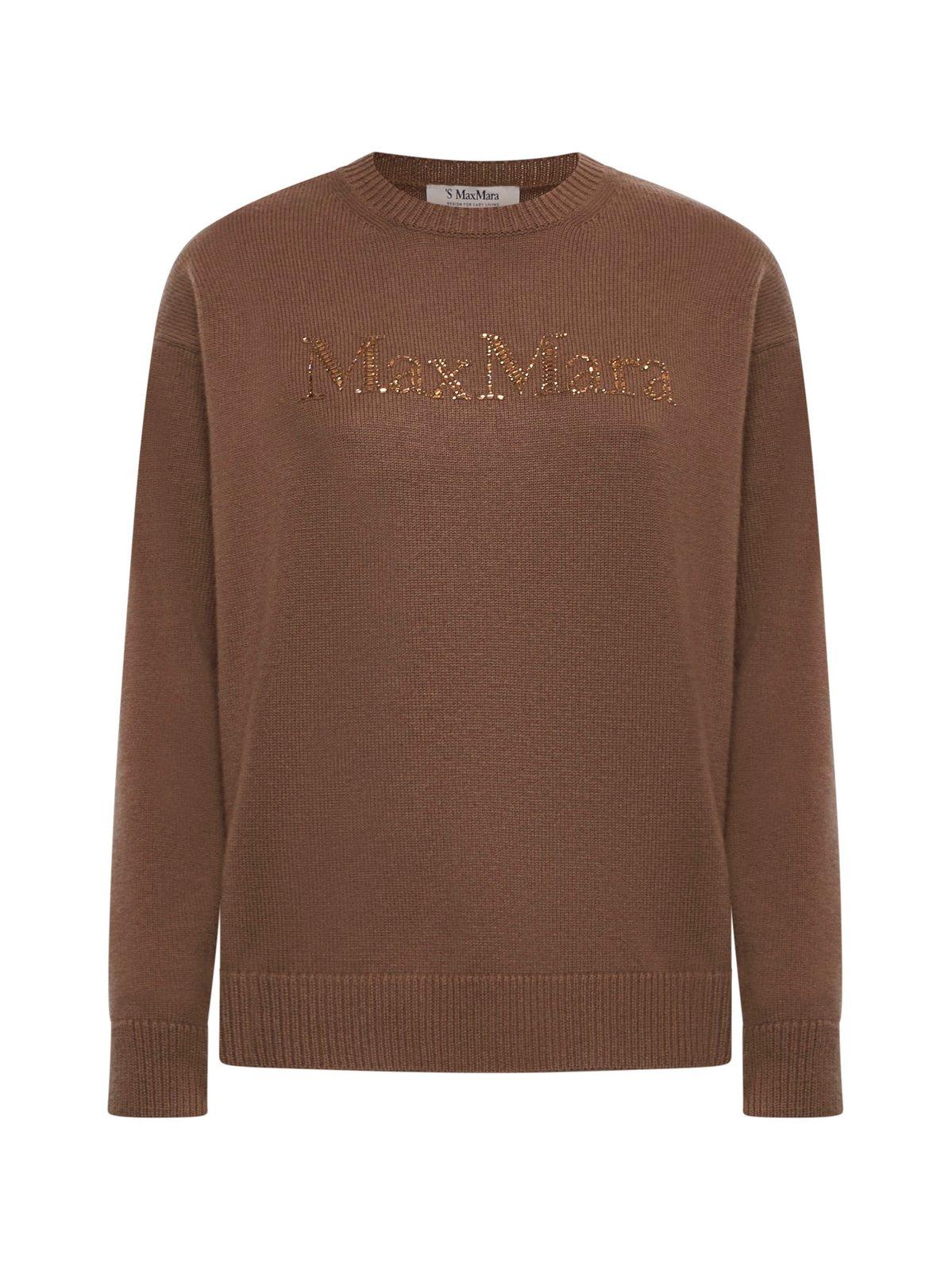 Shop 's Max Mara Logo Embellished Crewneck Jumper In Brown