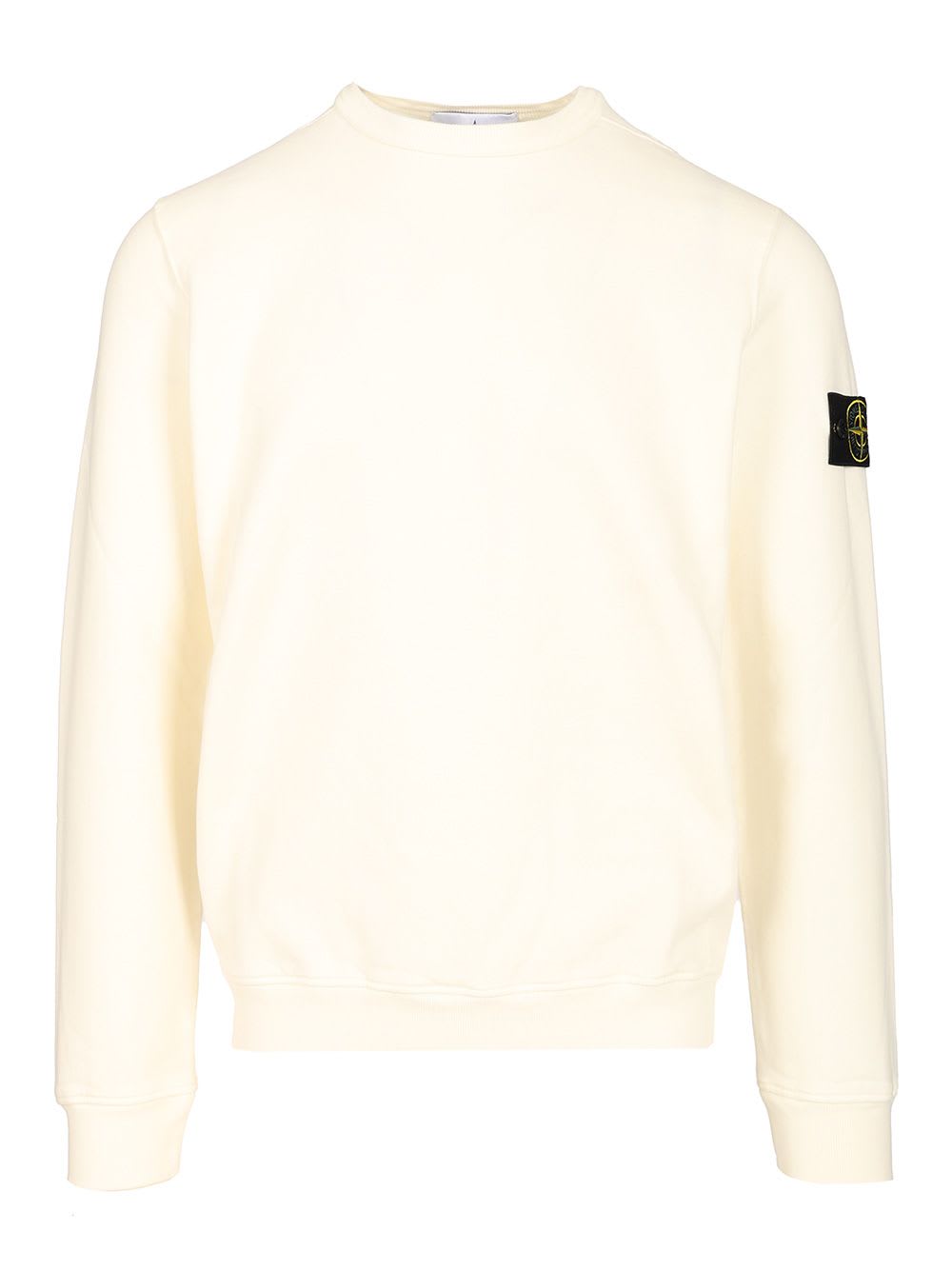 Stone Island Ribbed Crew-neck Cotton Sweater With Long Sleeves In White