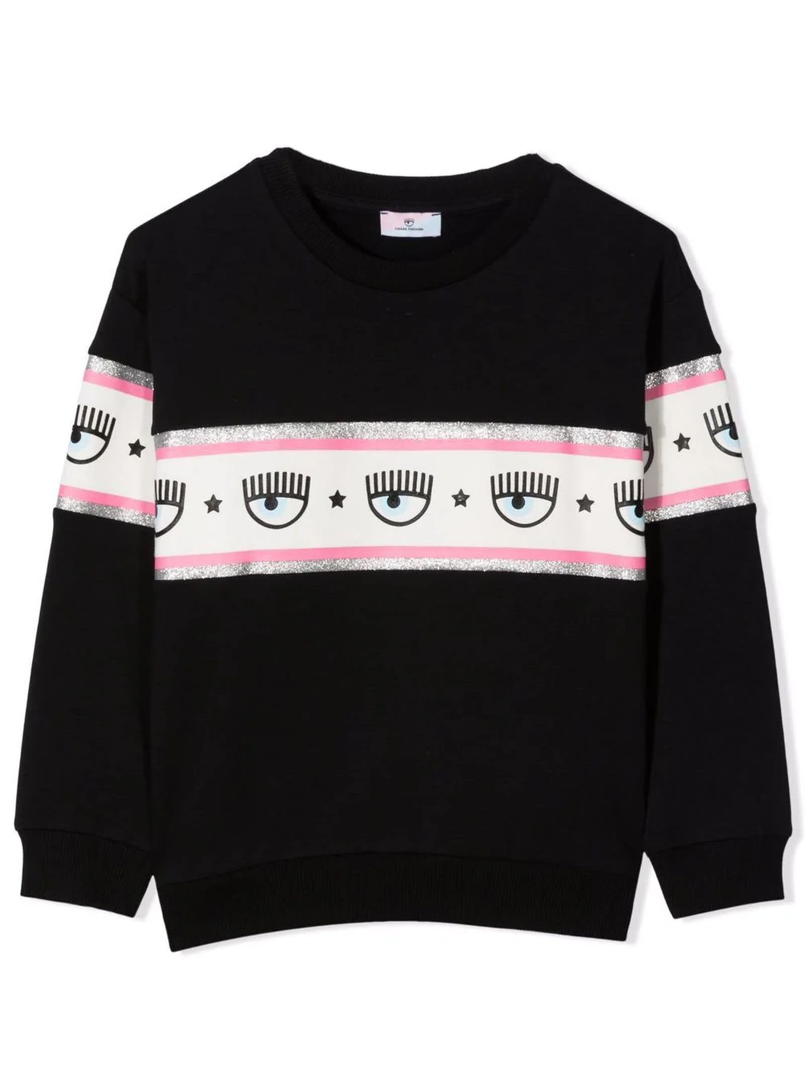 Chiara Ferragni Black Cotton Blinking Eye Print Sweatshirt