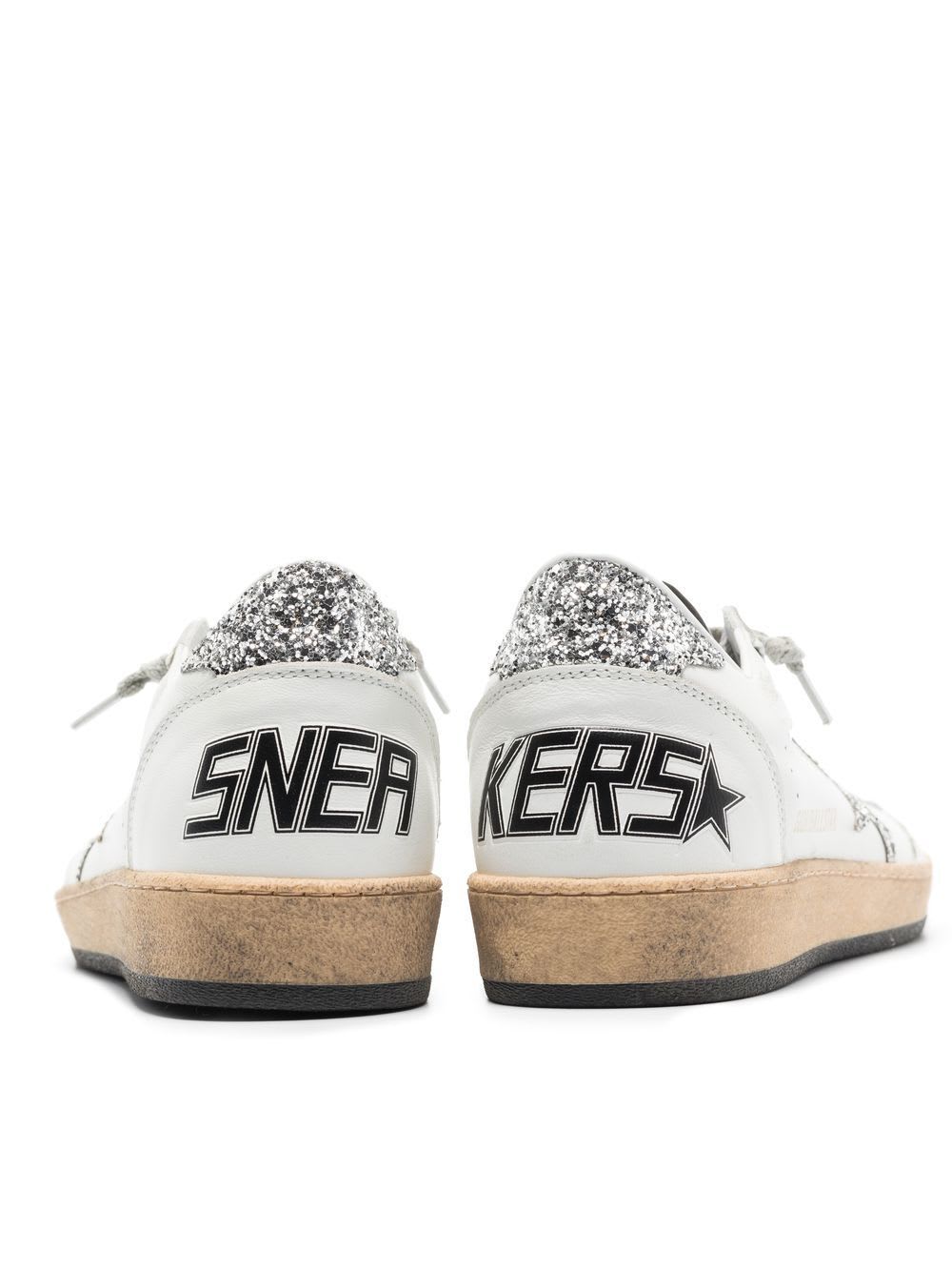 Shop Golden Goose Ballstar Nappa Upper And Spur Glitter Star And Heel In White Silver