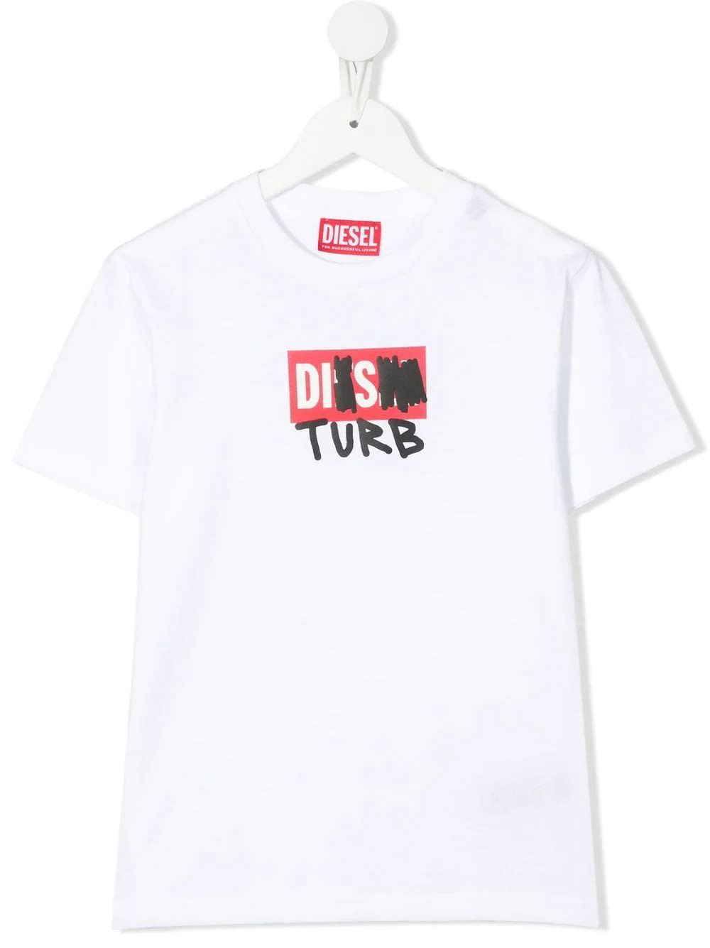 Diesel Kids White T-shirt With Disturb Printed Logo