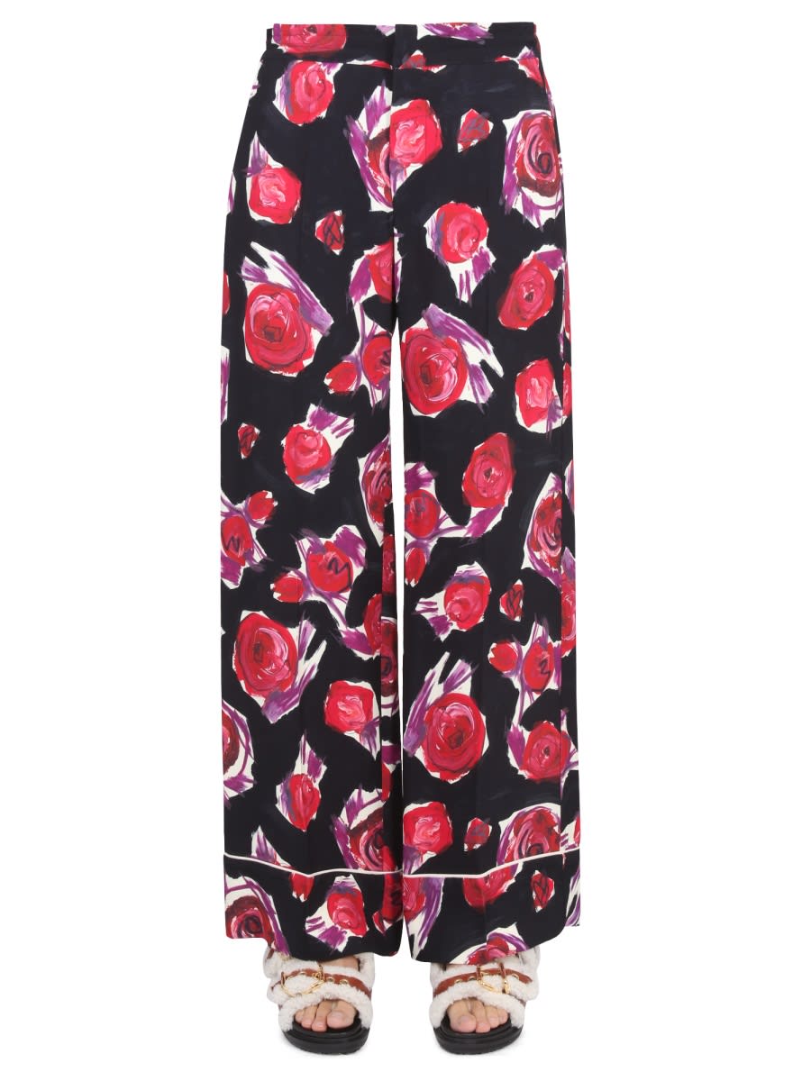 Shop Marni Pijama Pants With Floral Pattern In Multicolour