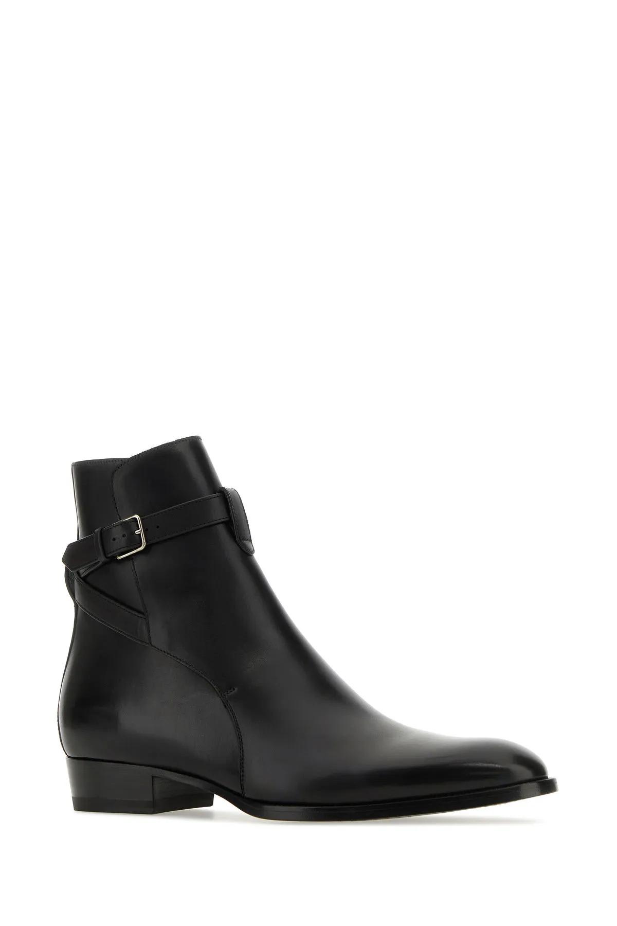 Shop Saint Laurent Black Leather Wyatt 30 Ankle Boots