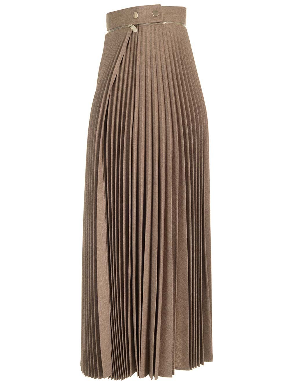 Shop Burberry Pleated Wool Midi Skirt In Grey