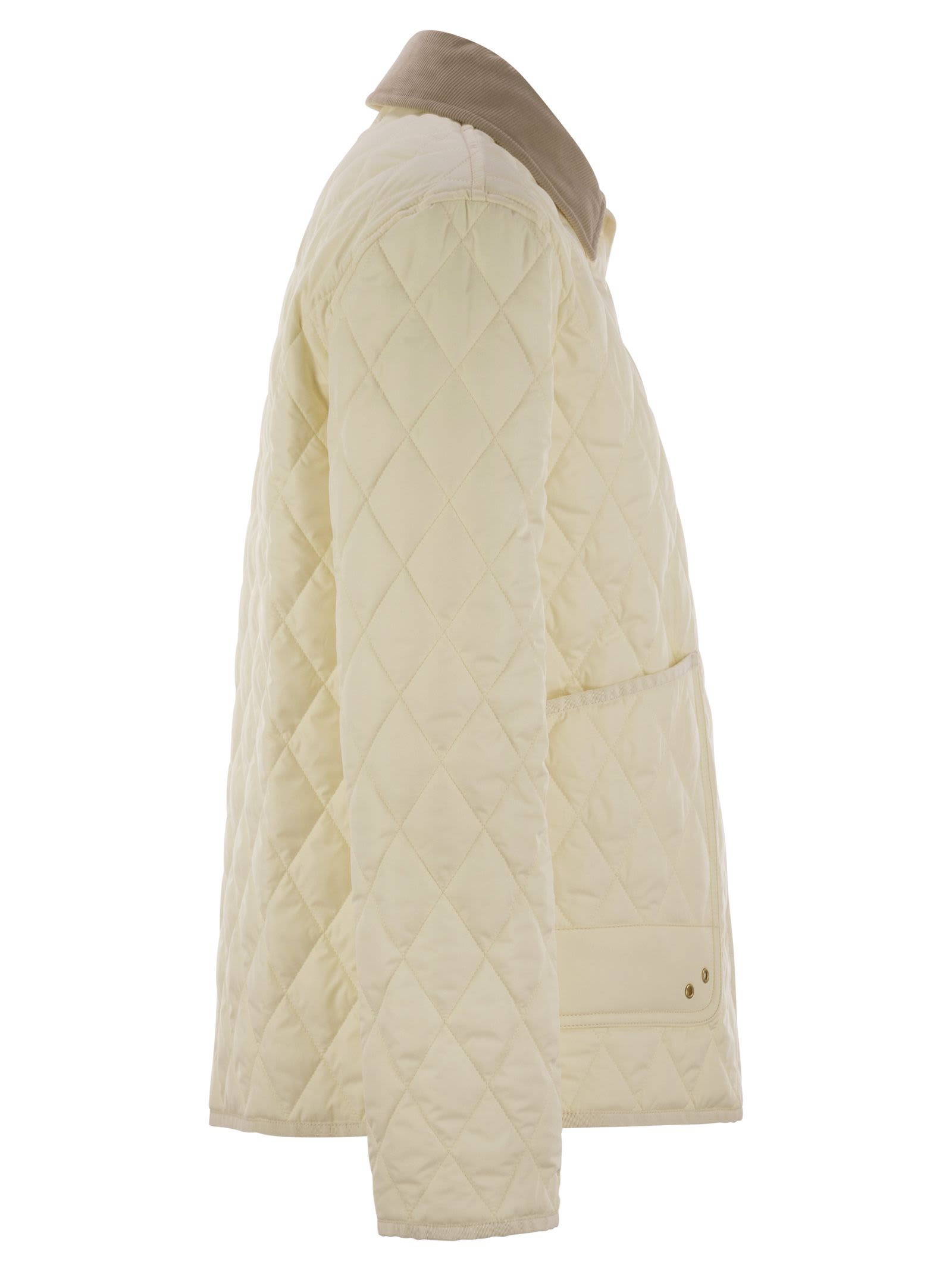 Fay Mini Diamond Quilted Nylon Shirt Jacket In White