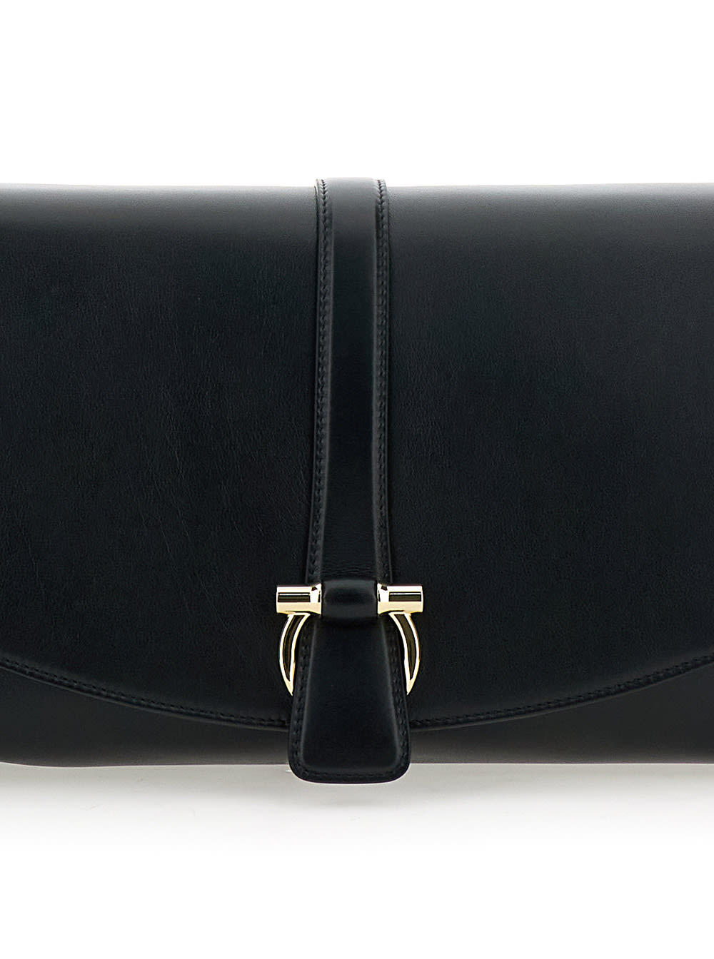 Shop Ferragamo Black Crossbody Bag With Gancini Buckle Detail In Leather Woman