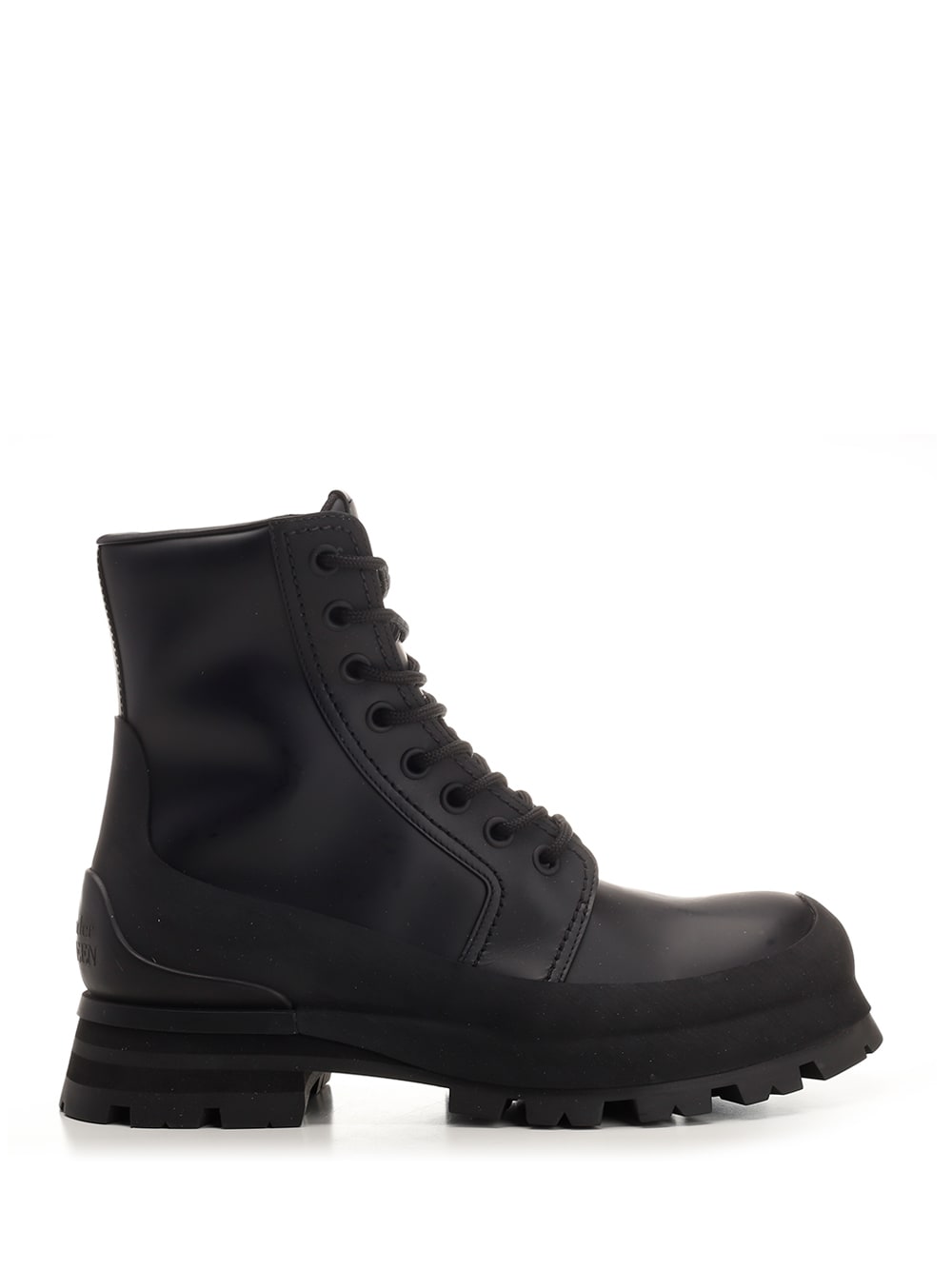 Shop Alexander Mcqueen Leather Combat Boot In Black