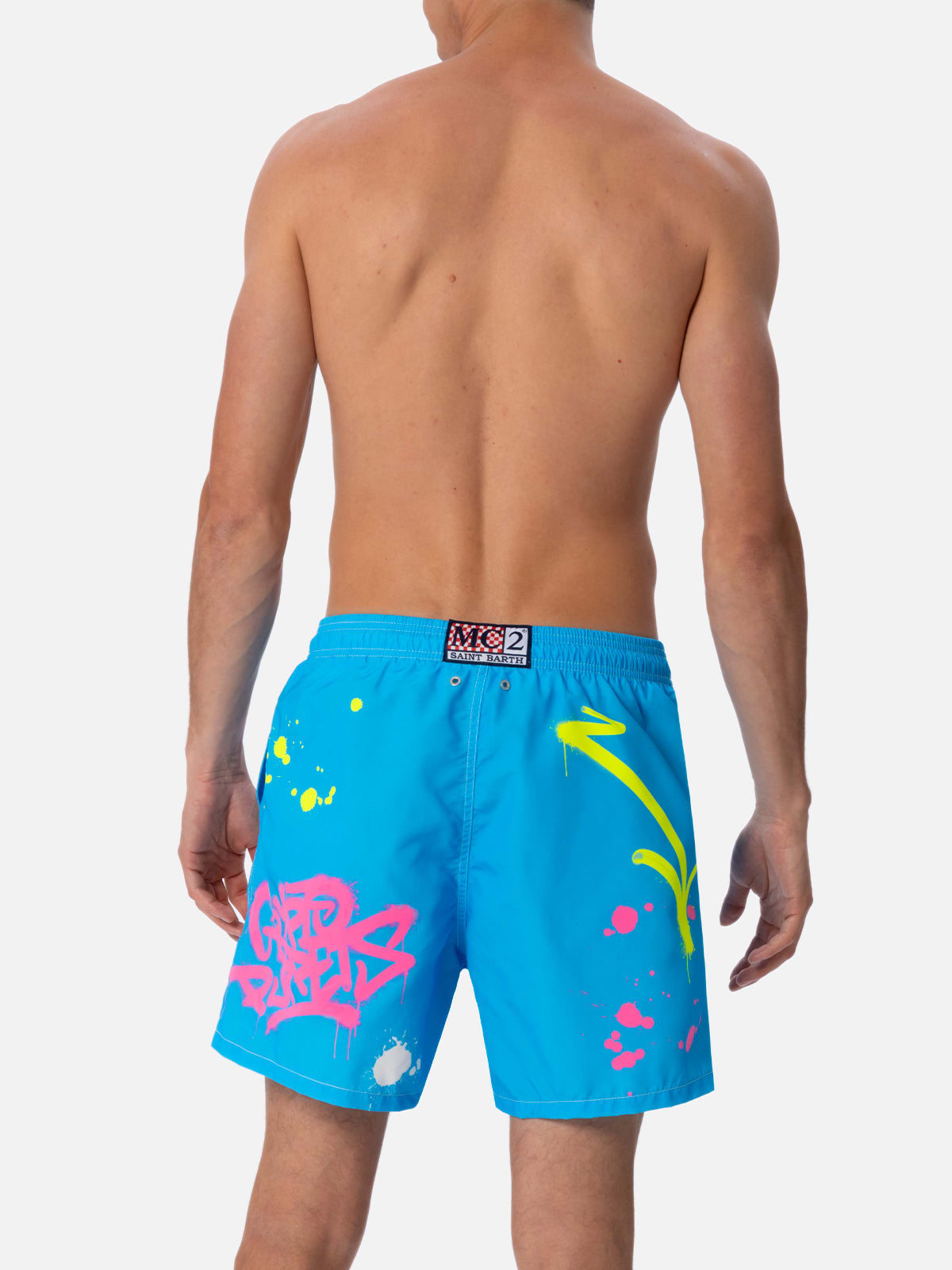 Mc2 Saint Barth Man Mid-length Gustavia Swim-shorts With Ducky Cryptopuppets Placed Print Cryptopuppets Special Edit In Sky