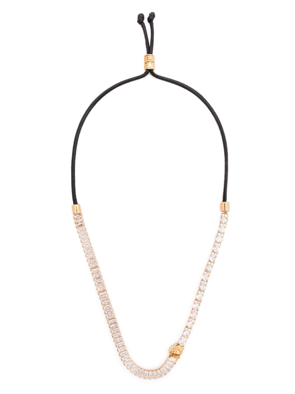 Shop Versace Necklace Metal-strass-waxed Cotton In  Gold Crystal Black