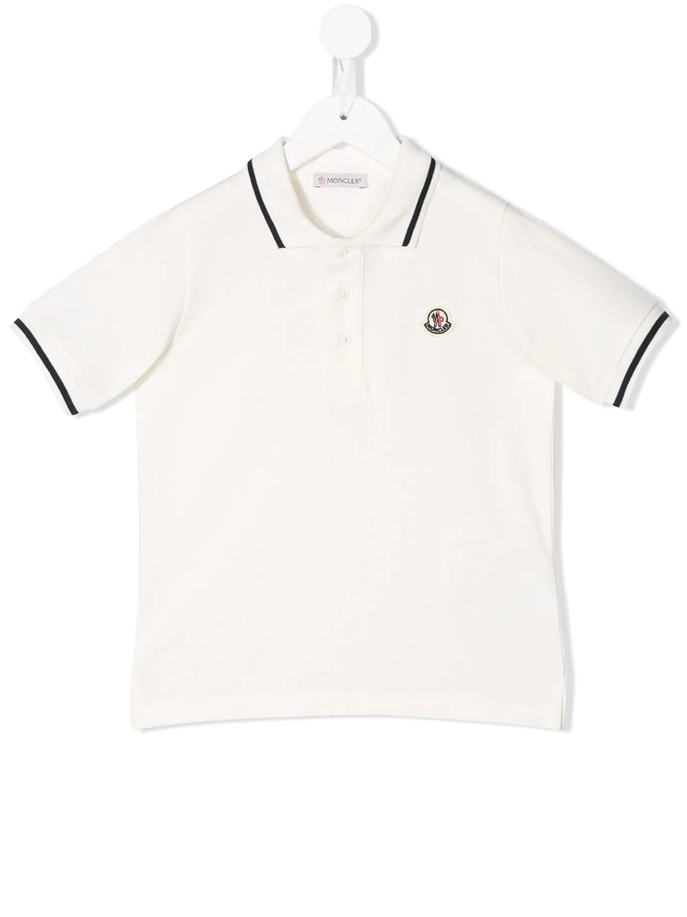 Moncler White Polo Shirt With Small Logo And Contrast Profiles