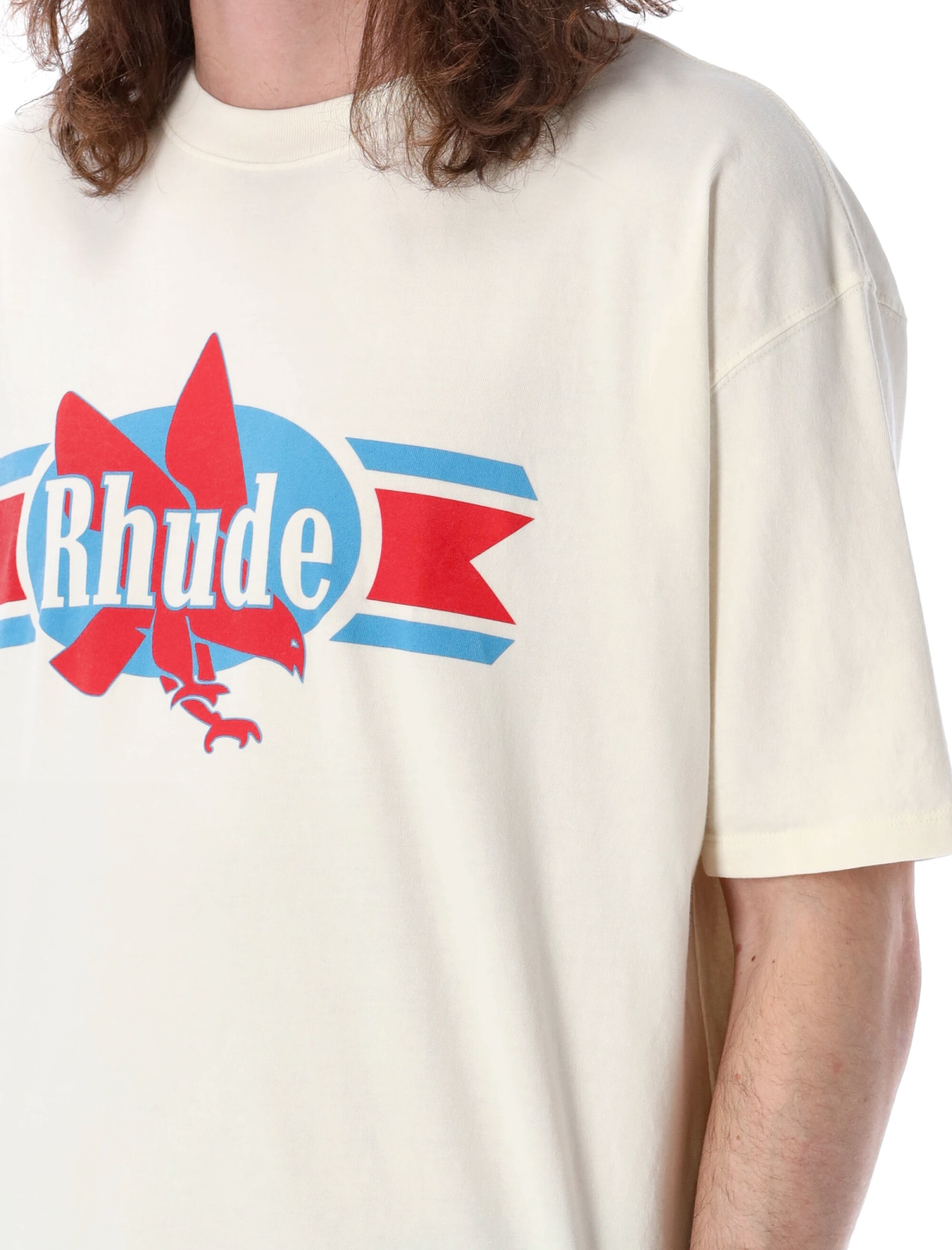 Shop Rhude Chevron Eagle T-shirt In Vintage White