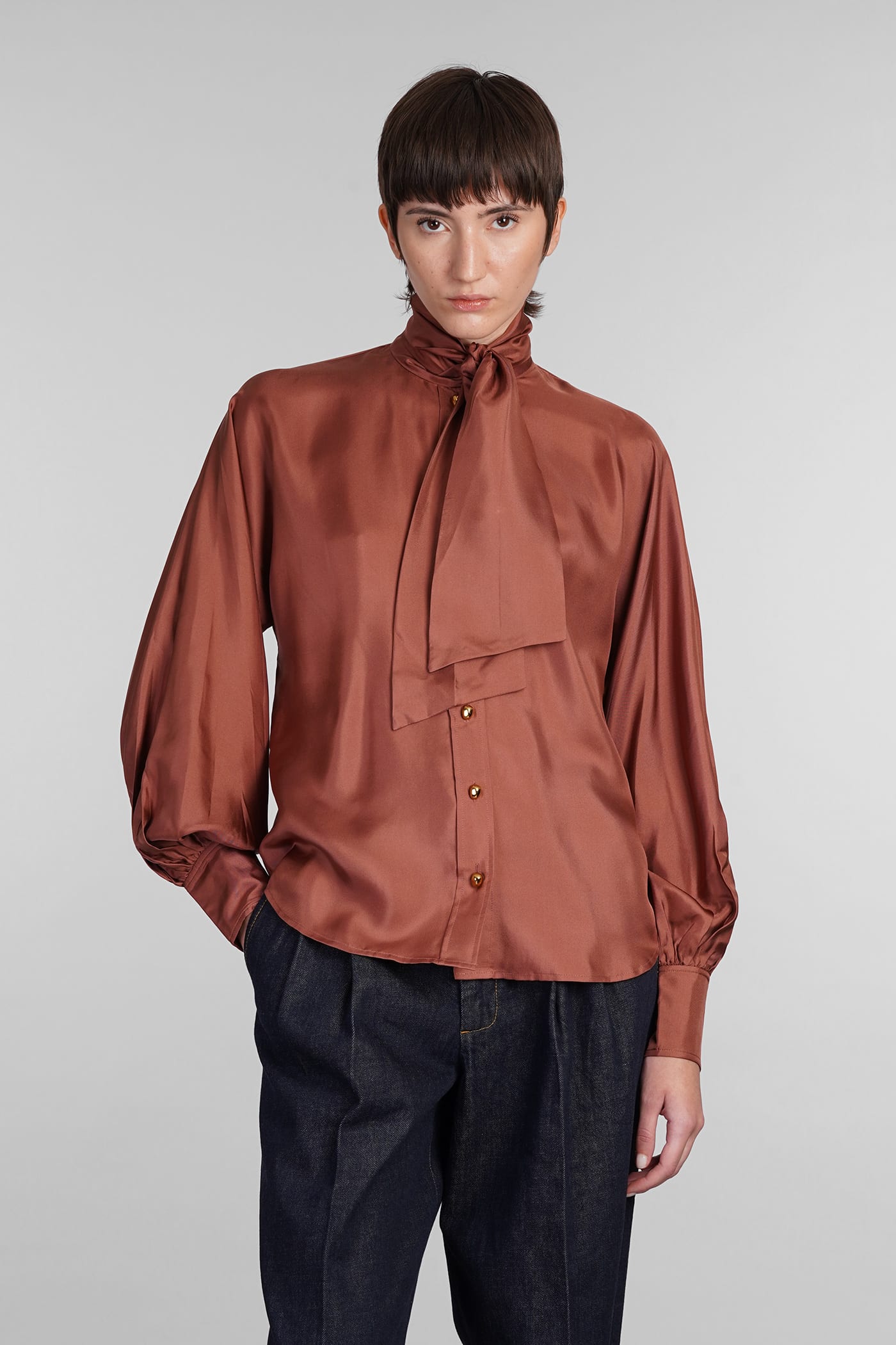 Shop Zimmermann Blouse In Brown Silk