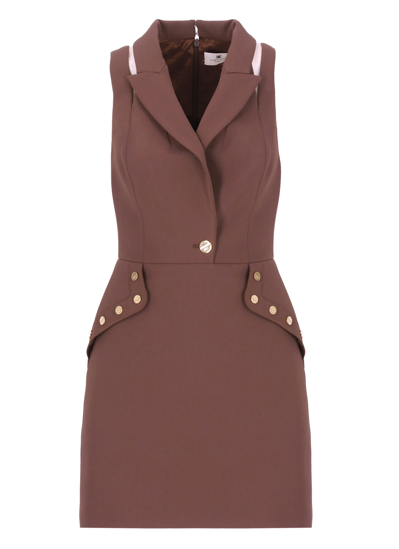 Elisabetta Franchi Crepe Dress In Brown