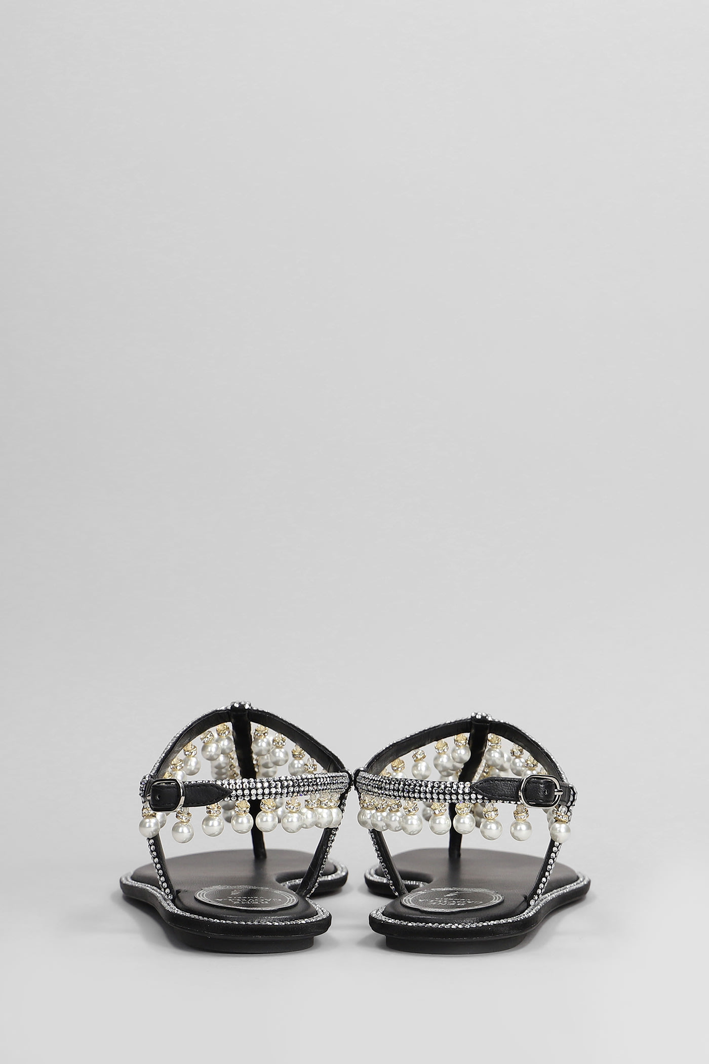 René Caovilla Flat Sandals Adorned Open Toe In Black