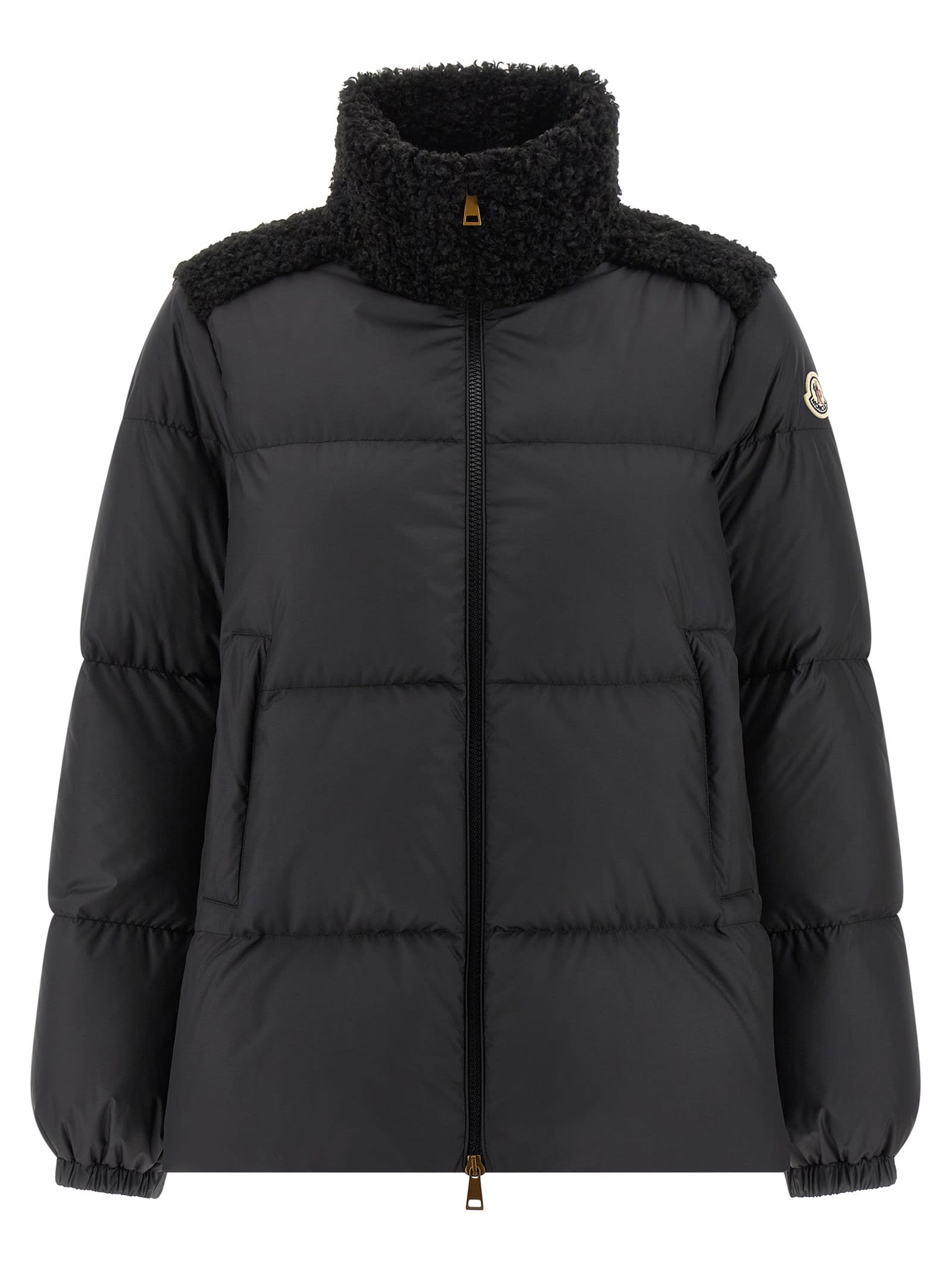 Moncler Esnaie Teddy-trimmed Short Down Jaket In Black