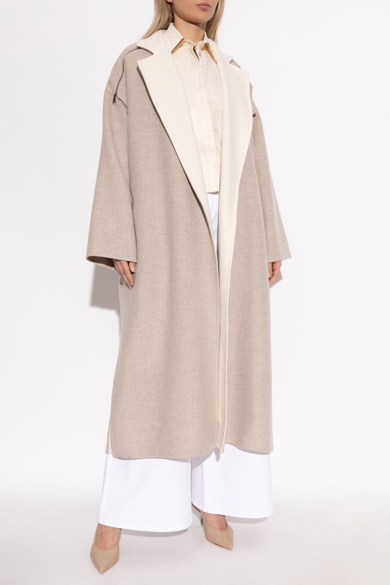 Max Mara Wool Blend Coat Lapel Contrasting In Grey