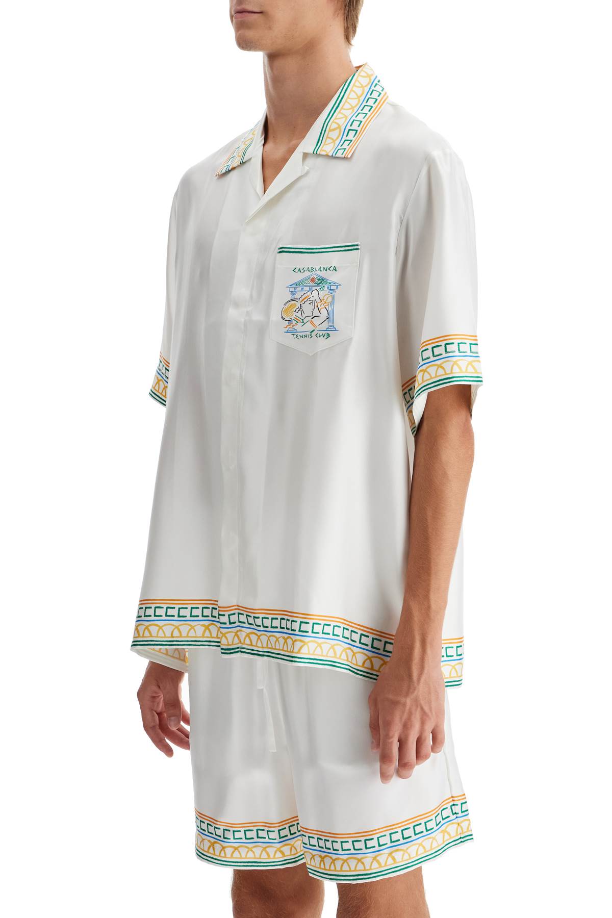 Shop Casablanca Silk Crayon Temple Tennis Club Shirt In Crayon Temple Tennis Club (white)