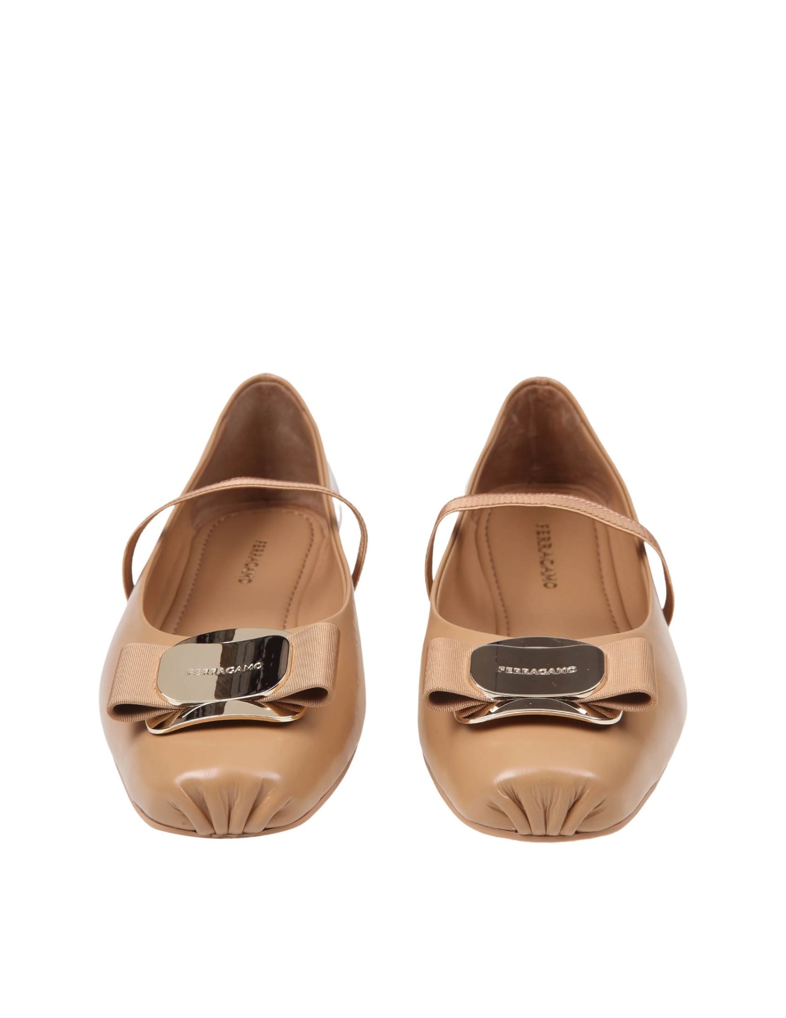 Shop Ferragamo Zina Ballerina In Camel Color Leather