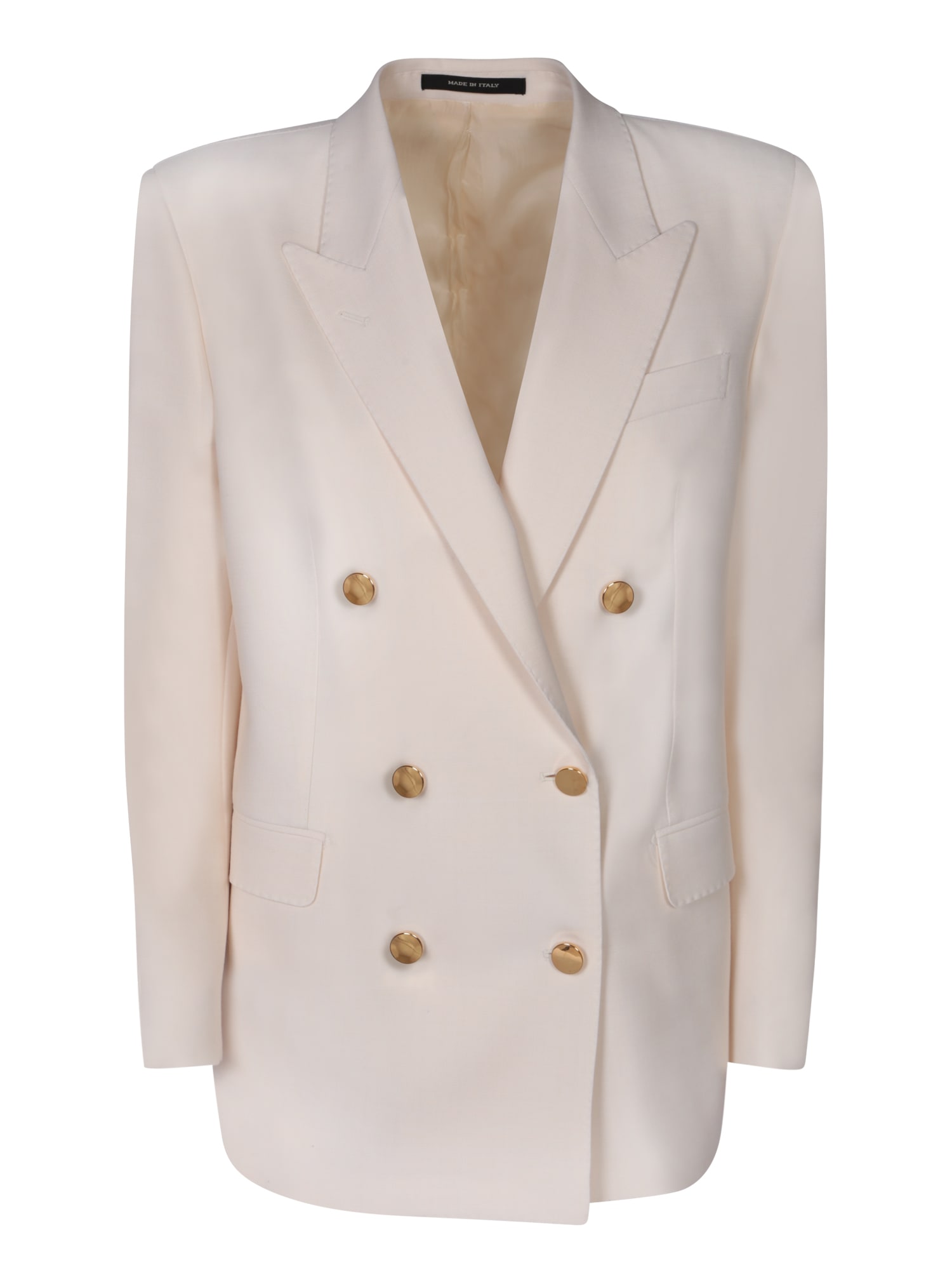 Shop Tagliatore Double-breasted Cream Suit In White