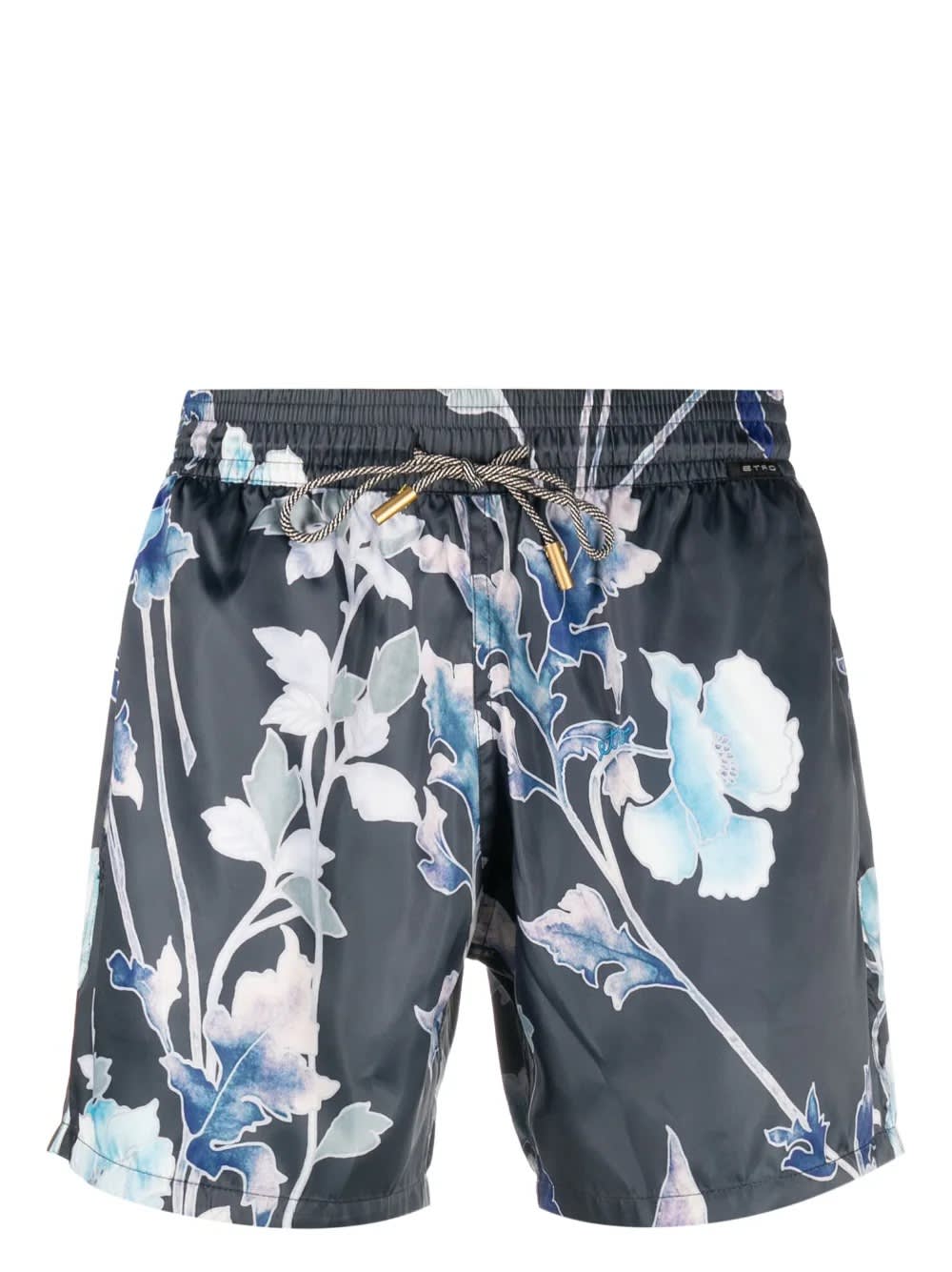 Navy Blue Swim Shorts With Contrast Print