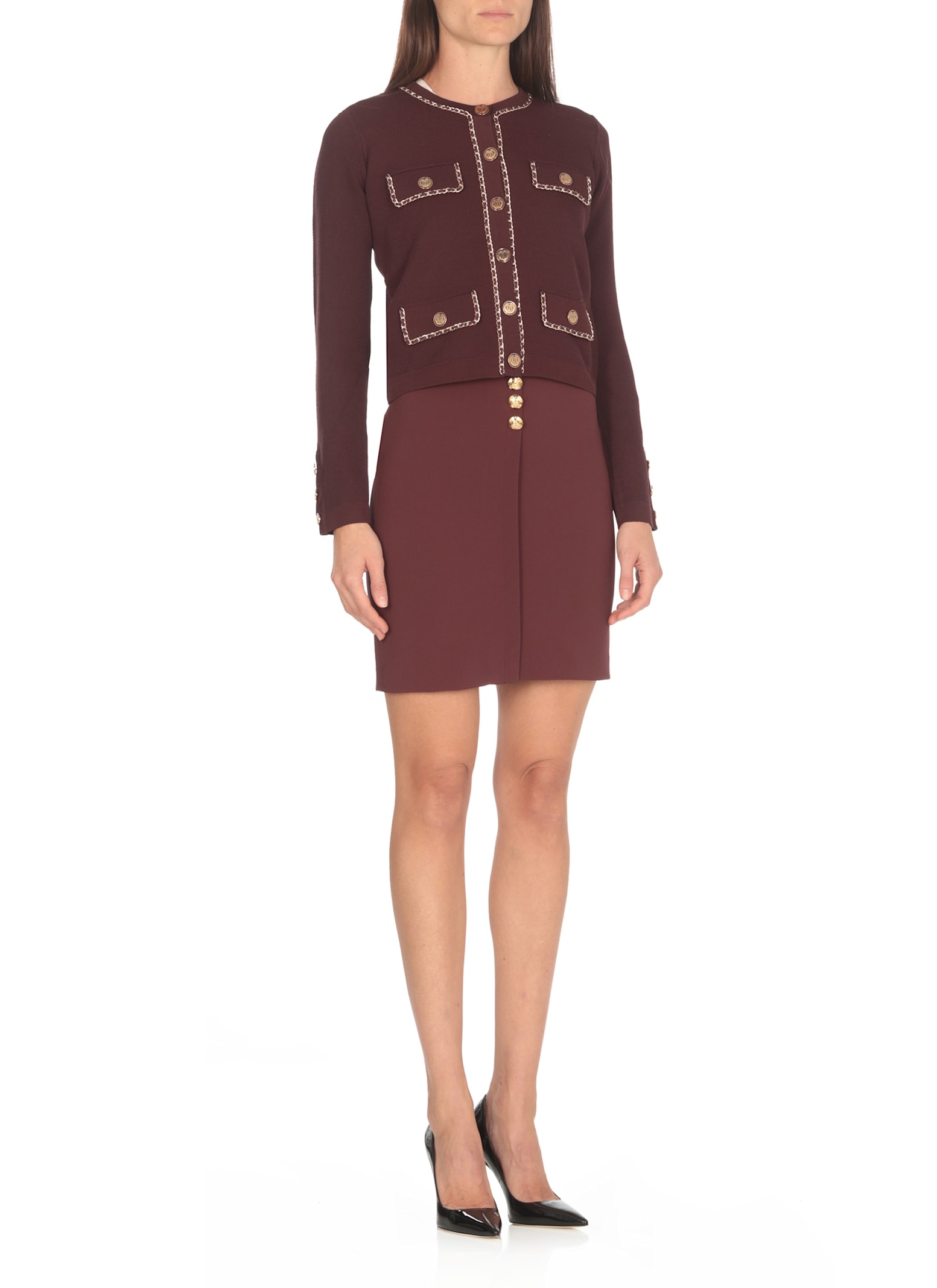 Shop Elisabetta Franchi Viscose Cardigan In Bordeaux