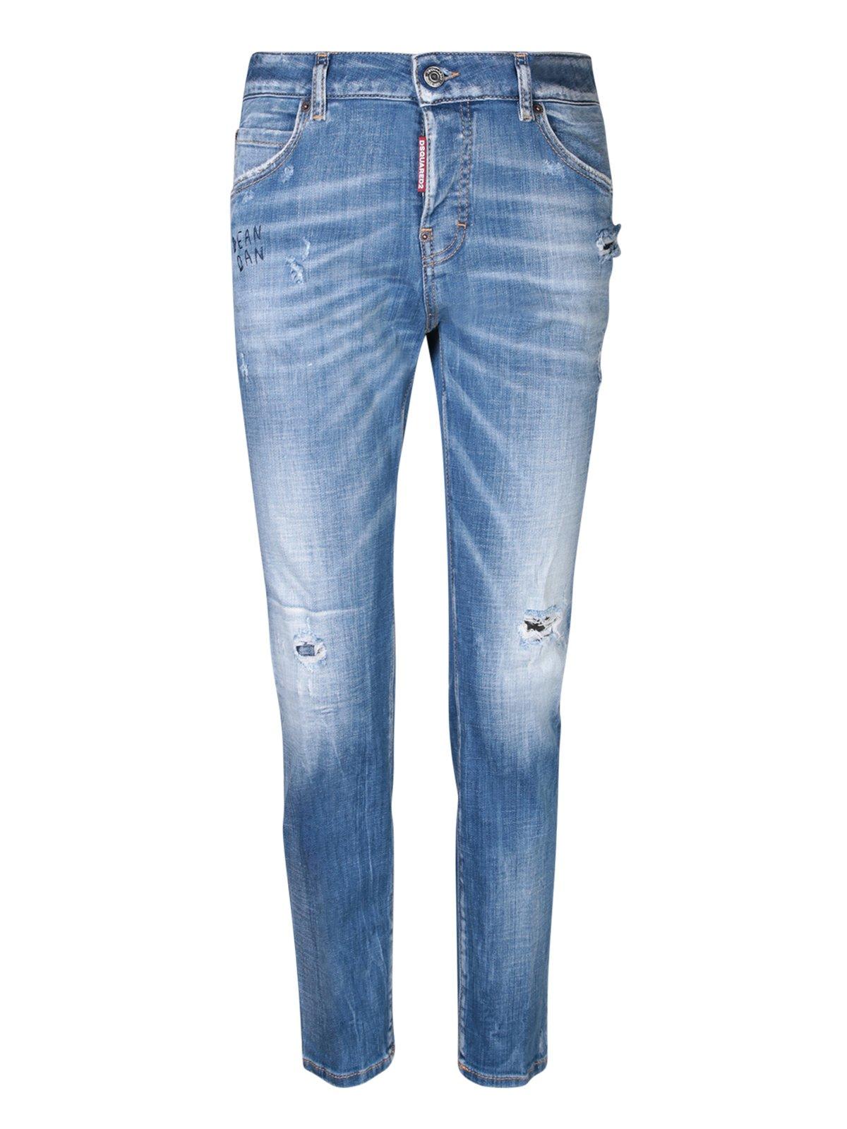 Shop Dsquared2 Logo-patch Ripped Straight-leg Jeans In Blu